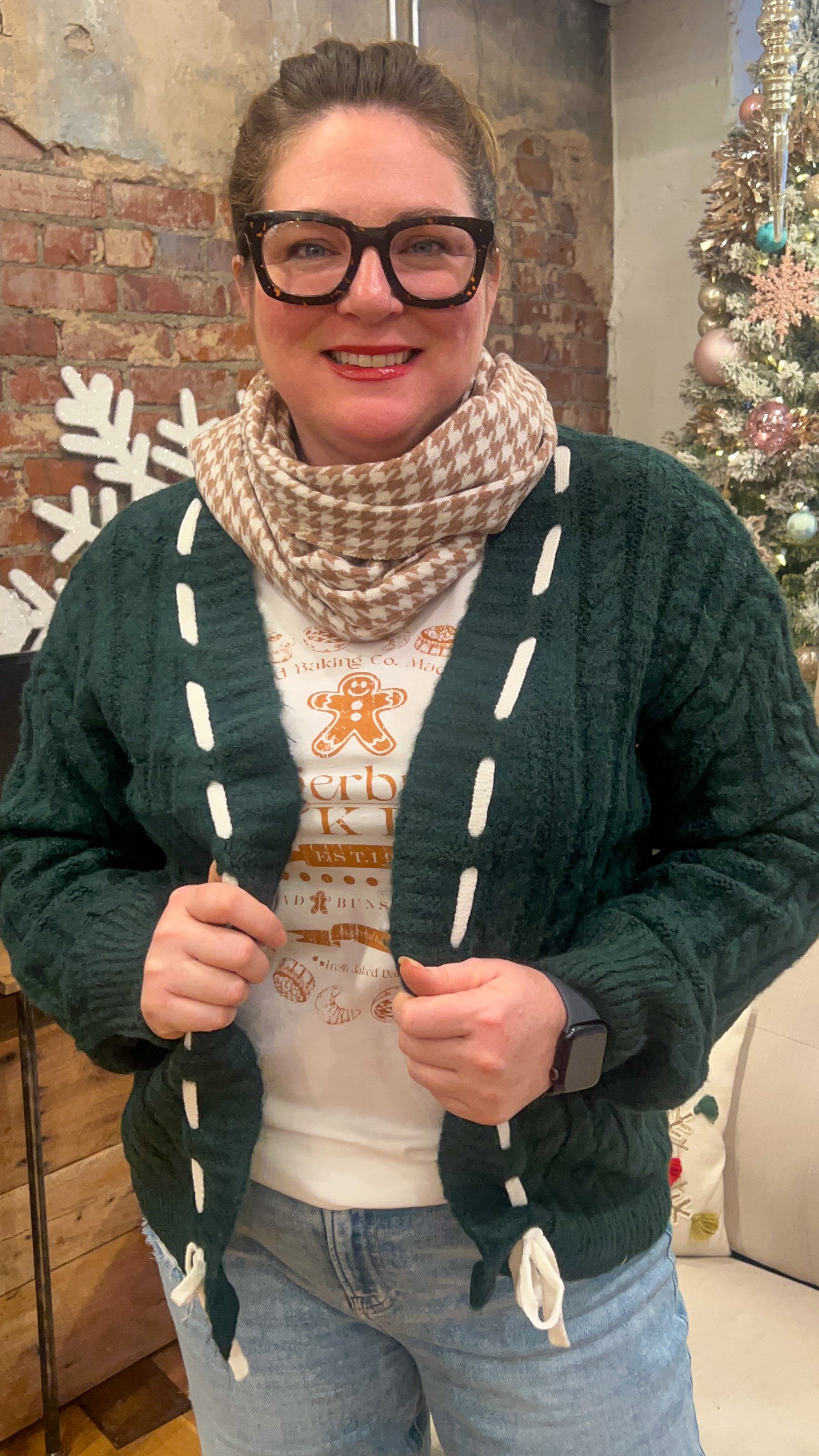 Cable Knit Forest Green Cardigan With Bow