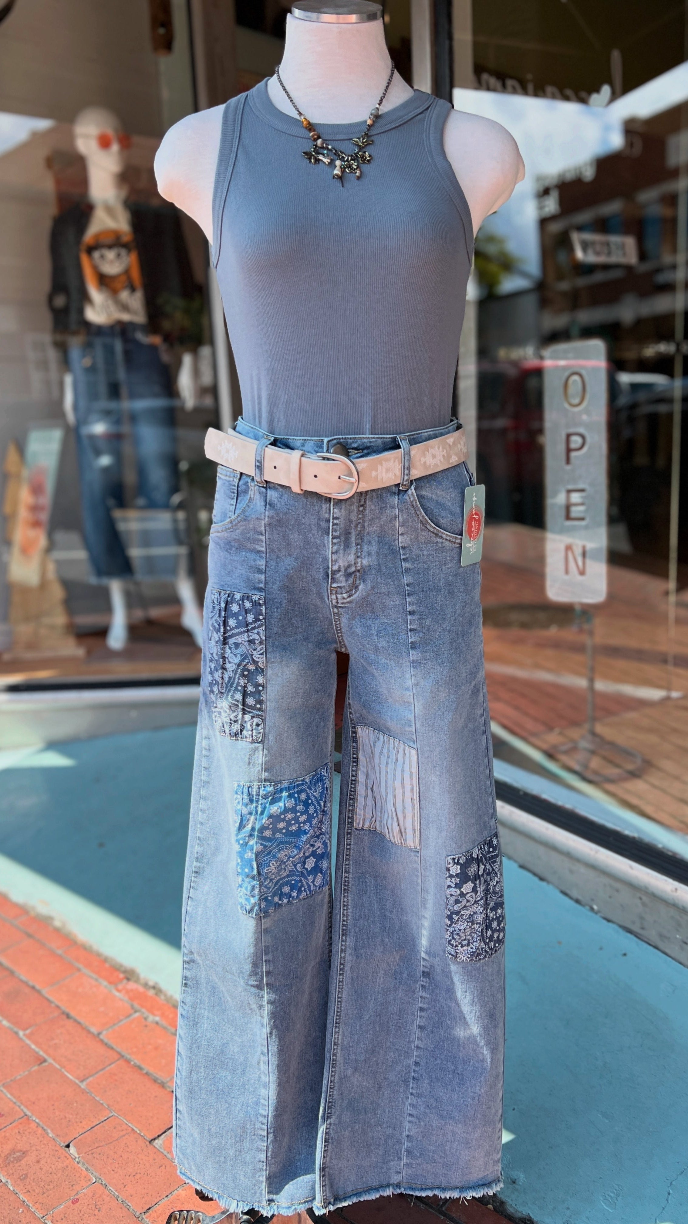 Straight Leg Patchwork Stretch JEans