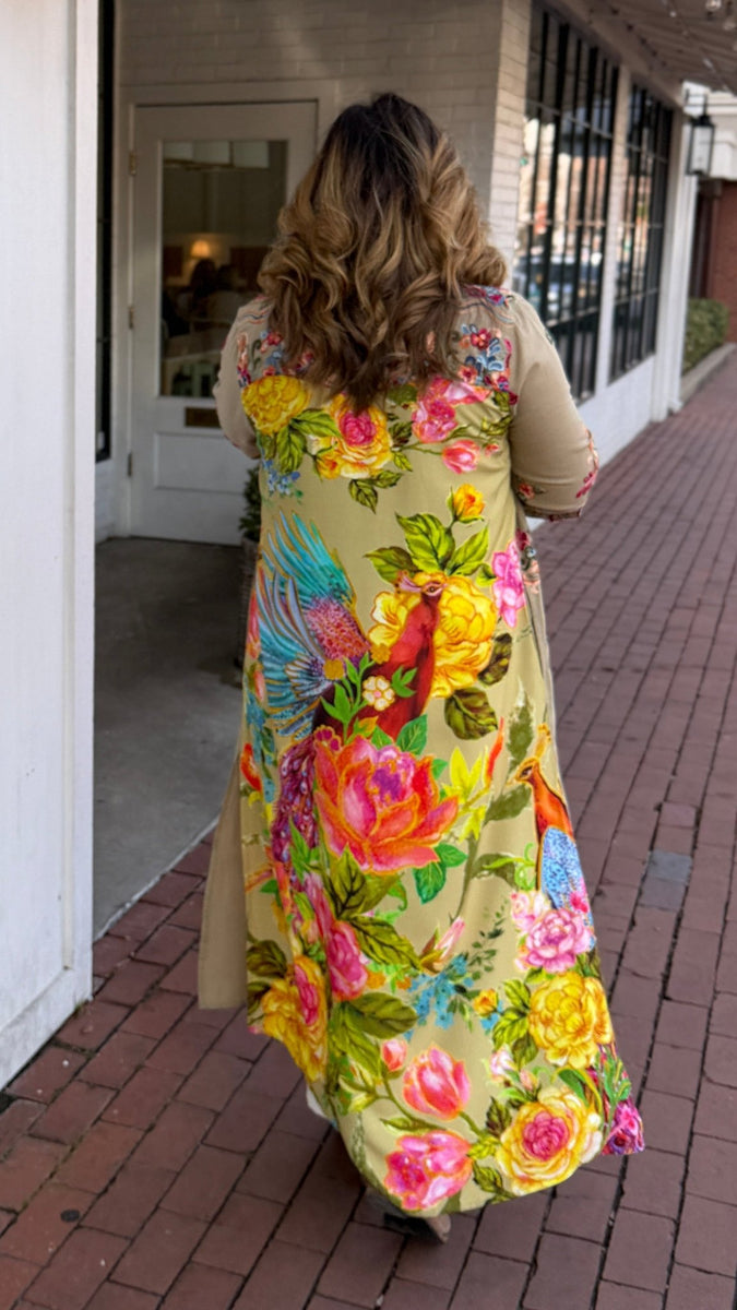aratta maxi dress Aratta Beauty Mark Embroidered Peacock Duster – Olive Green – Rebecca James  Clothing