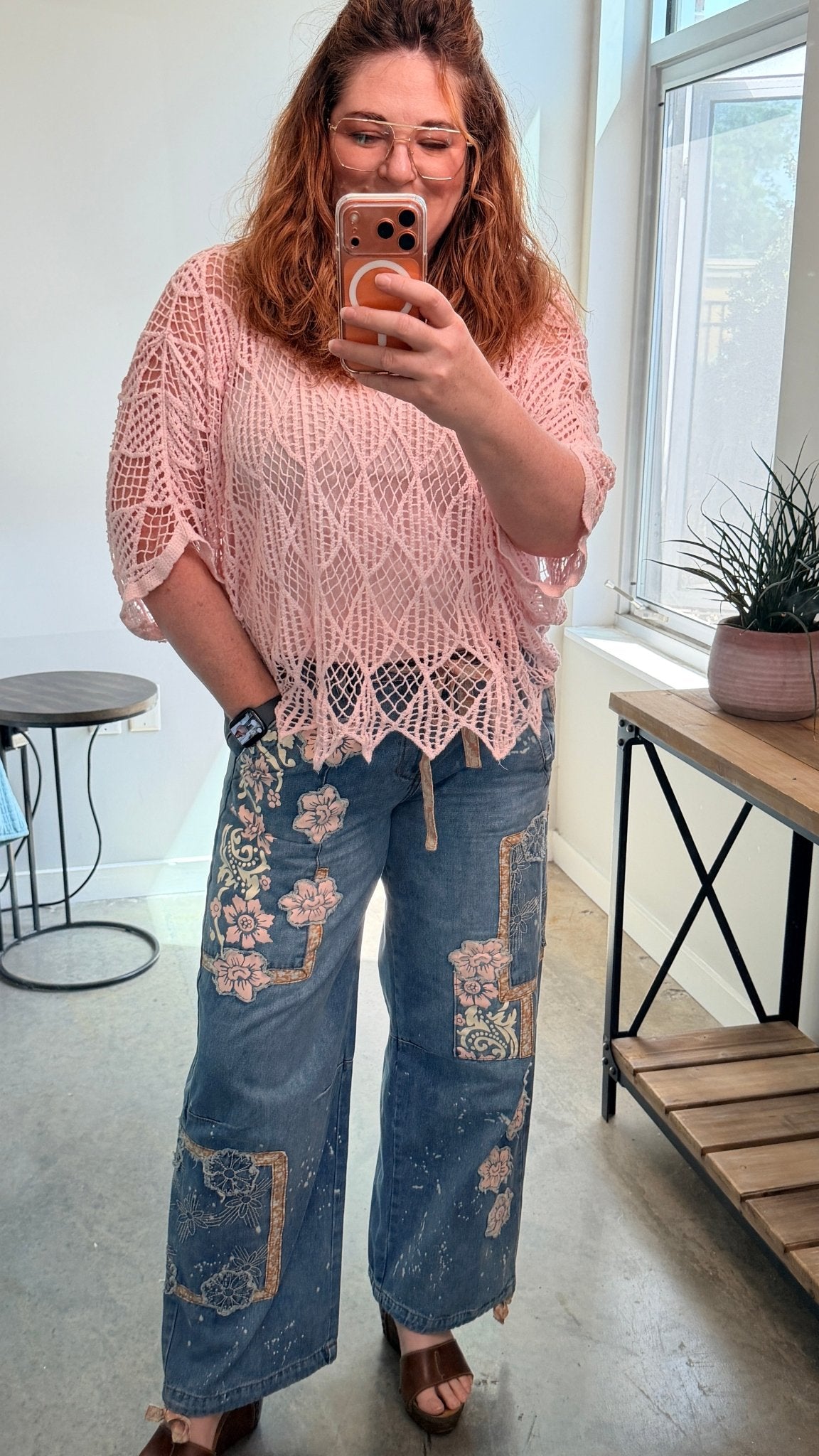 Artisan Bloom: Floral Patchwork Boho Jogger Jeans - Rebecca James Clothing