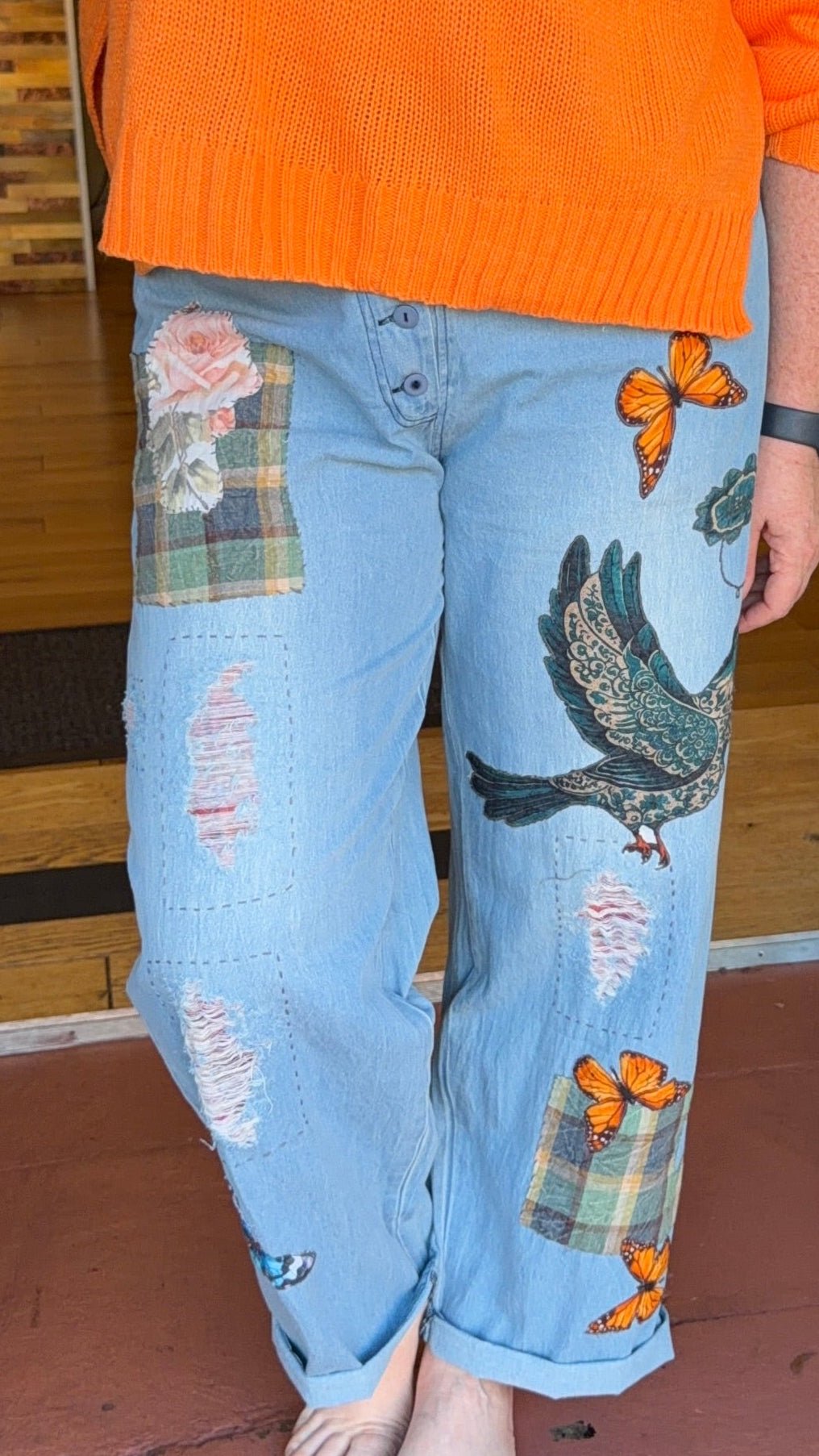 Artistic Bird in Flight Patchwork Pants - Rebecca James Clothing