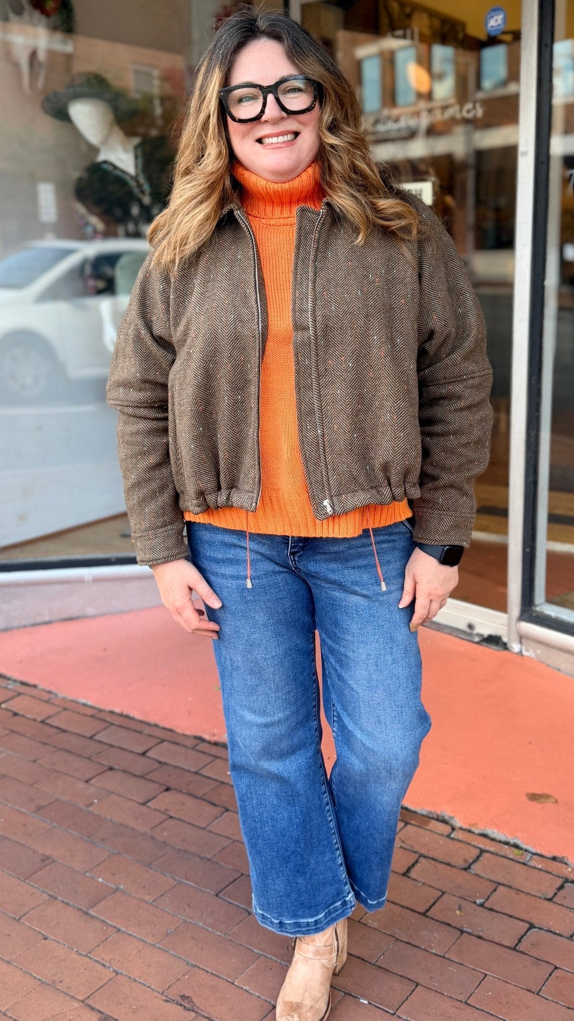 Back To School Brown Herringbone Jacket - Rebecca James Clothing