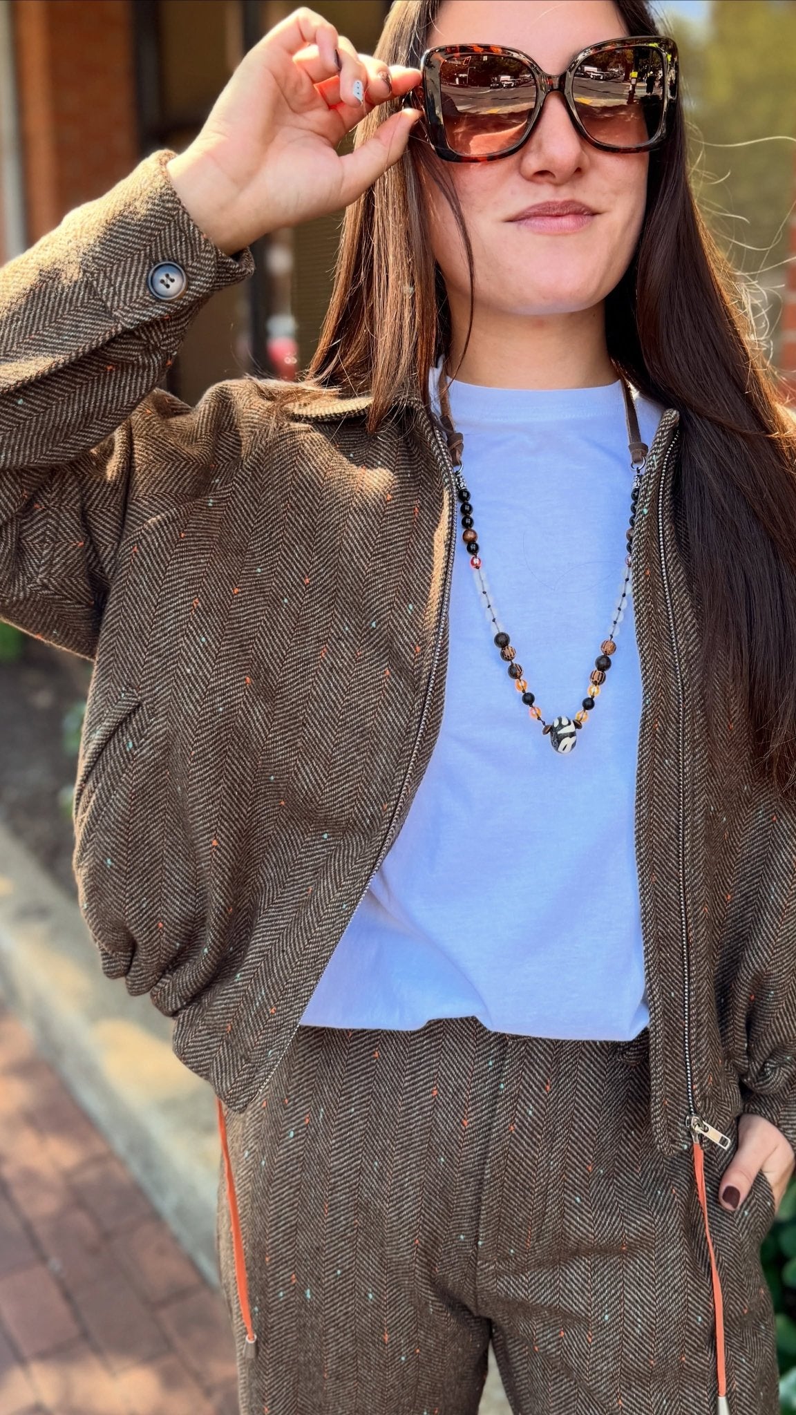 Back To School Brown Herringbone Jacket - Rebecca James Clothing
