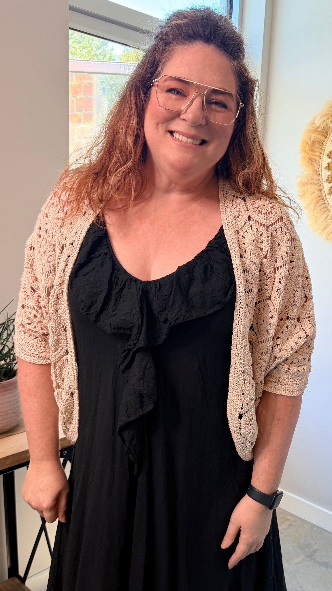 Beige Crochet Boho Wrap - Rebecca James Clothing