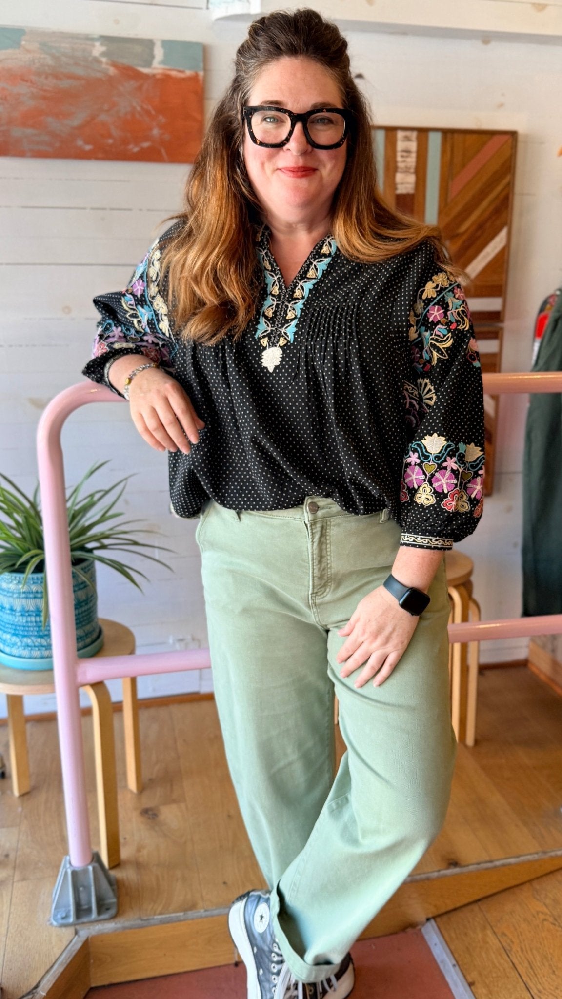Black Boho Embroidered Flowy Top - Rebecca James Clothing