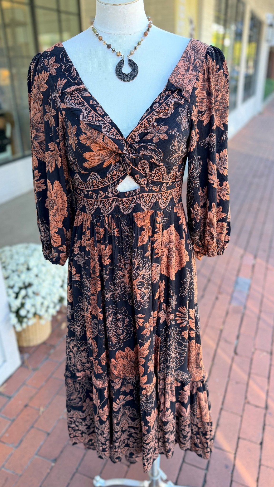 Black Boho Twist Front Fall Dress - Rebecca James Clothing
