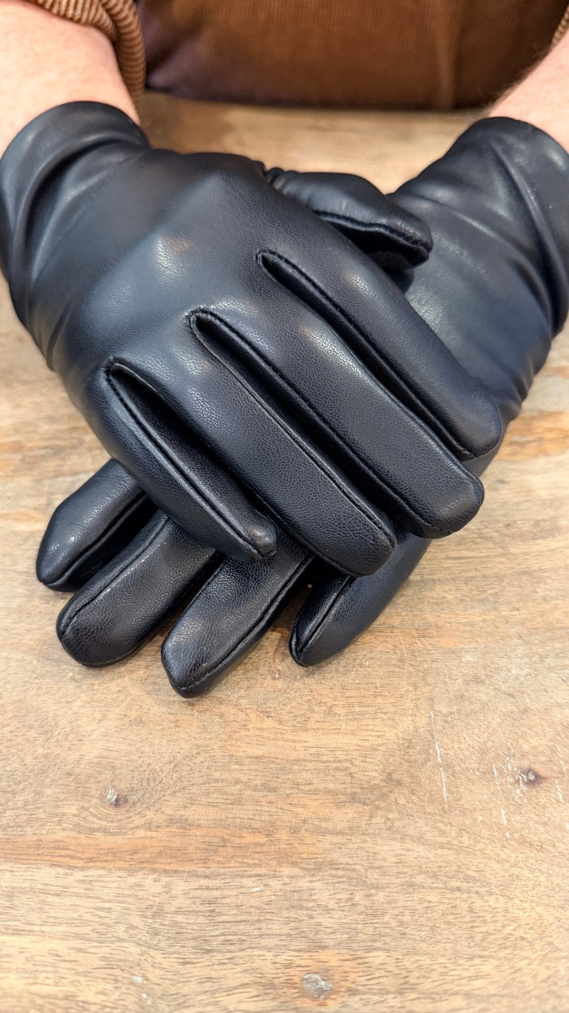 Black Vegan Leather Ruched Glove - Rebecca James Clothing