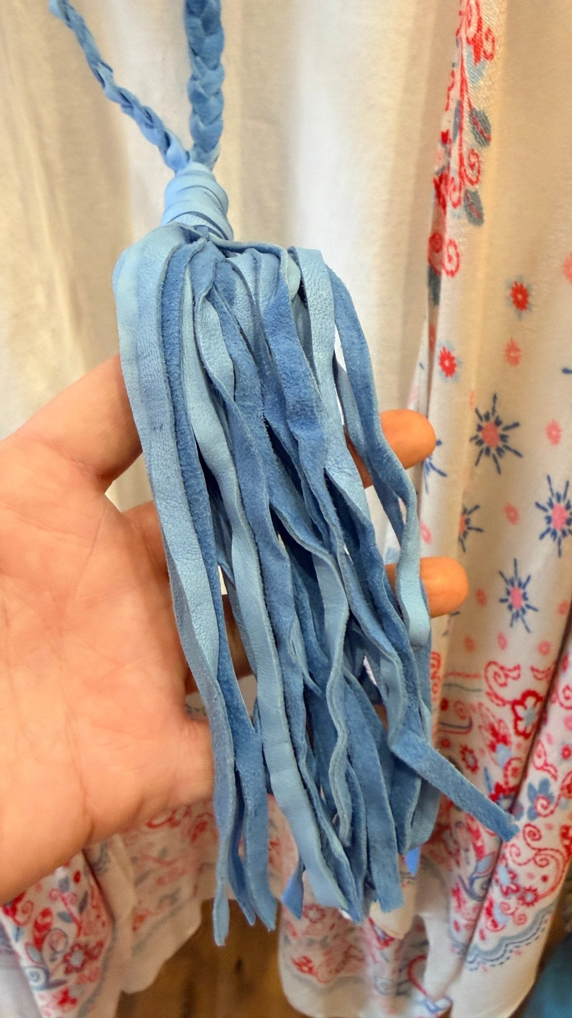Blue Braided Leather Tassel Necklace - Rebecca James Clothing