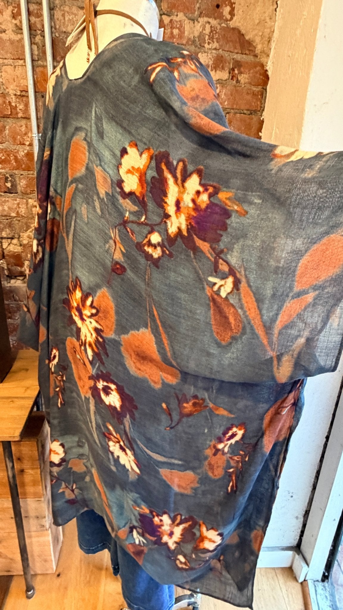 Blue Fall Floral Kimono Wrap - Rebecca James Clothing