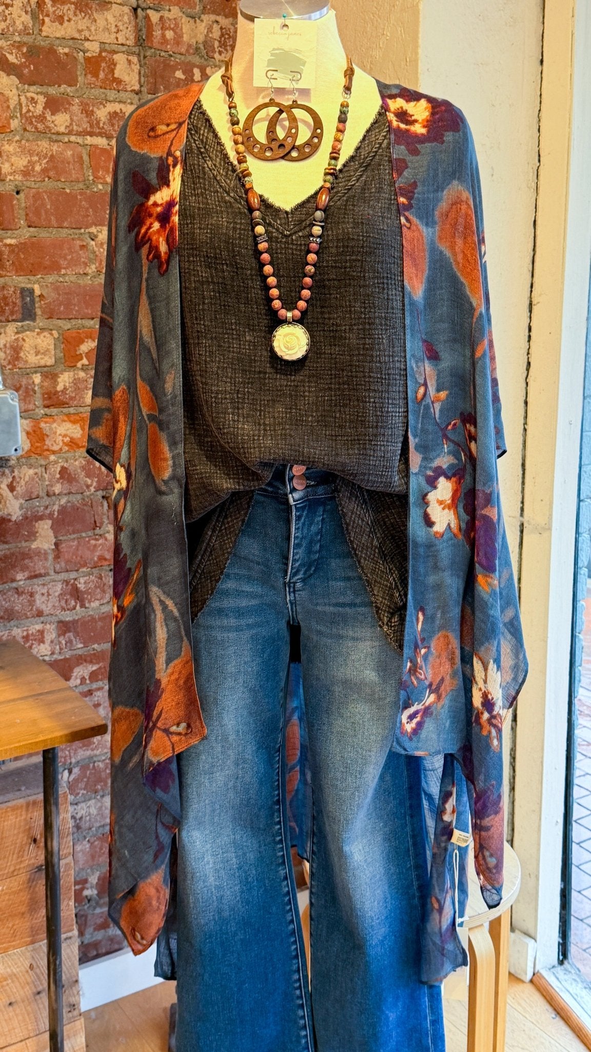 Blue Fall Floral Kimono Wrap - Rebecca James Clothing