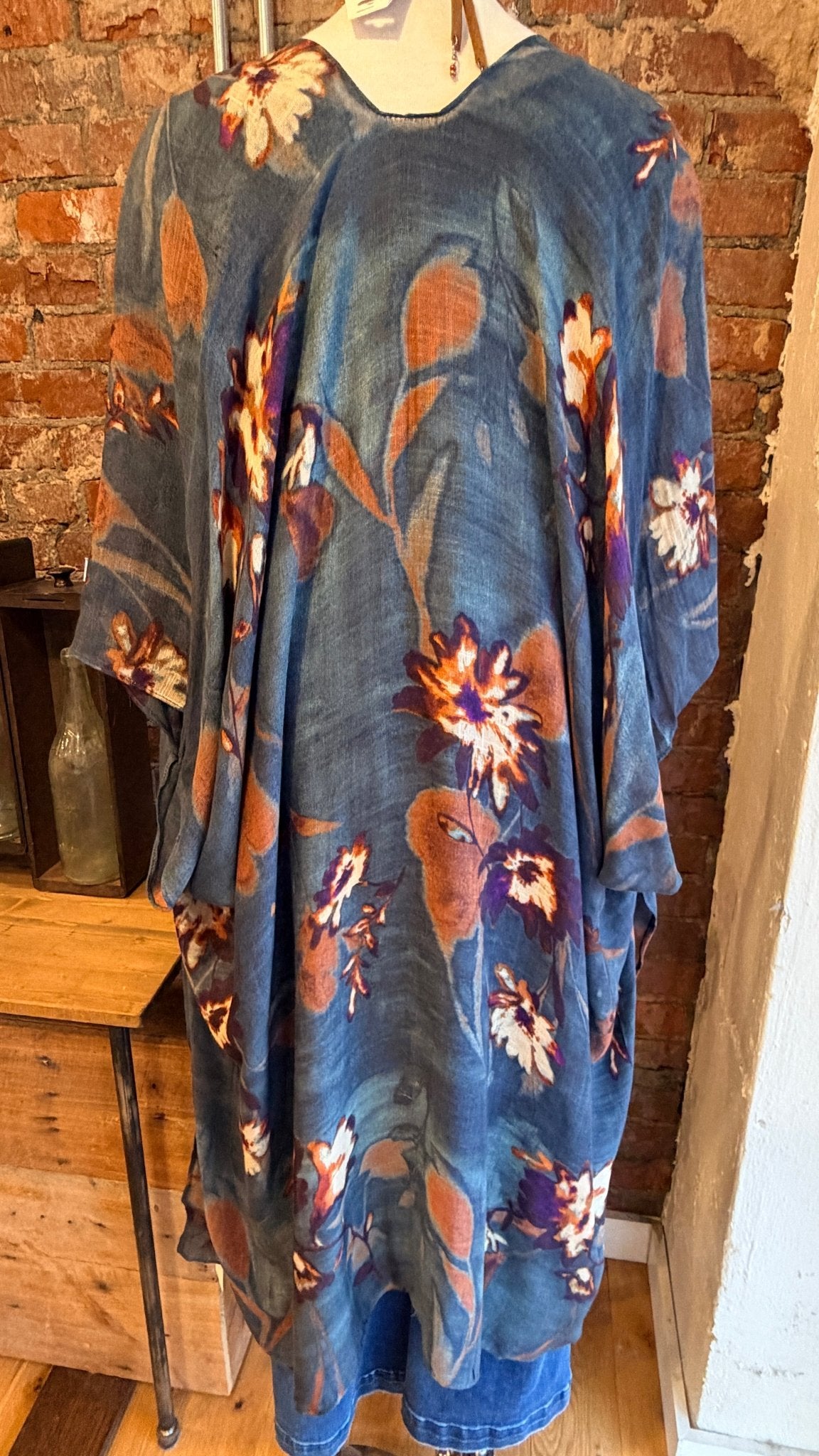 Blue Fall Floral Kimono Wrap - Rebecca James Clothing
