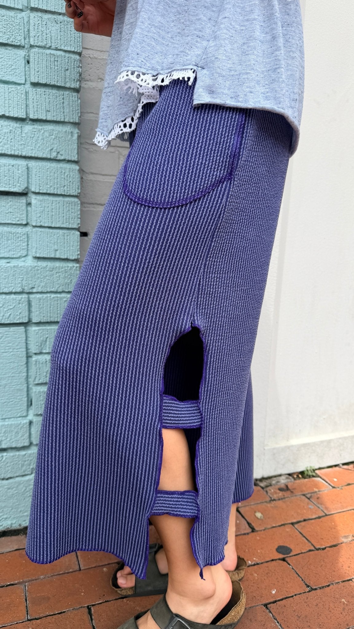 Blue Ribbed Sunny Day Pants by Hand Jive - Rebecca James Clothing