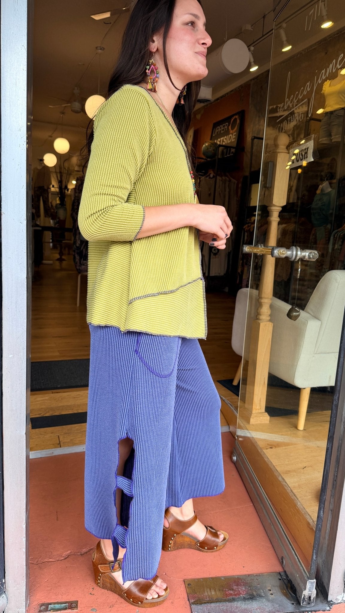 Blue Ribbed Sunny Day Pants by Hand Jive - Rebecca James Clothing
