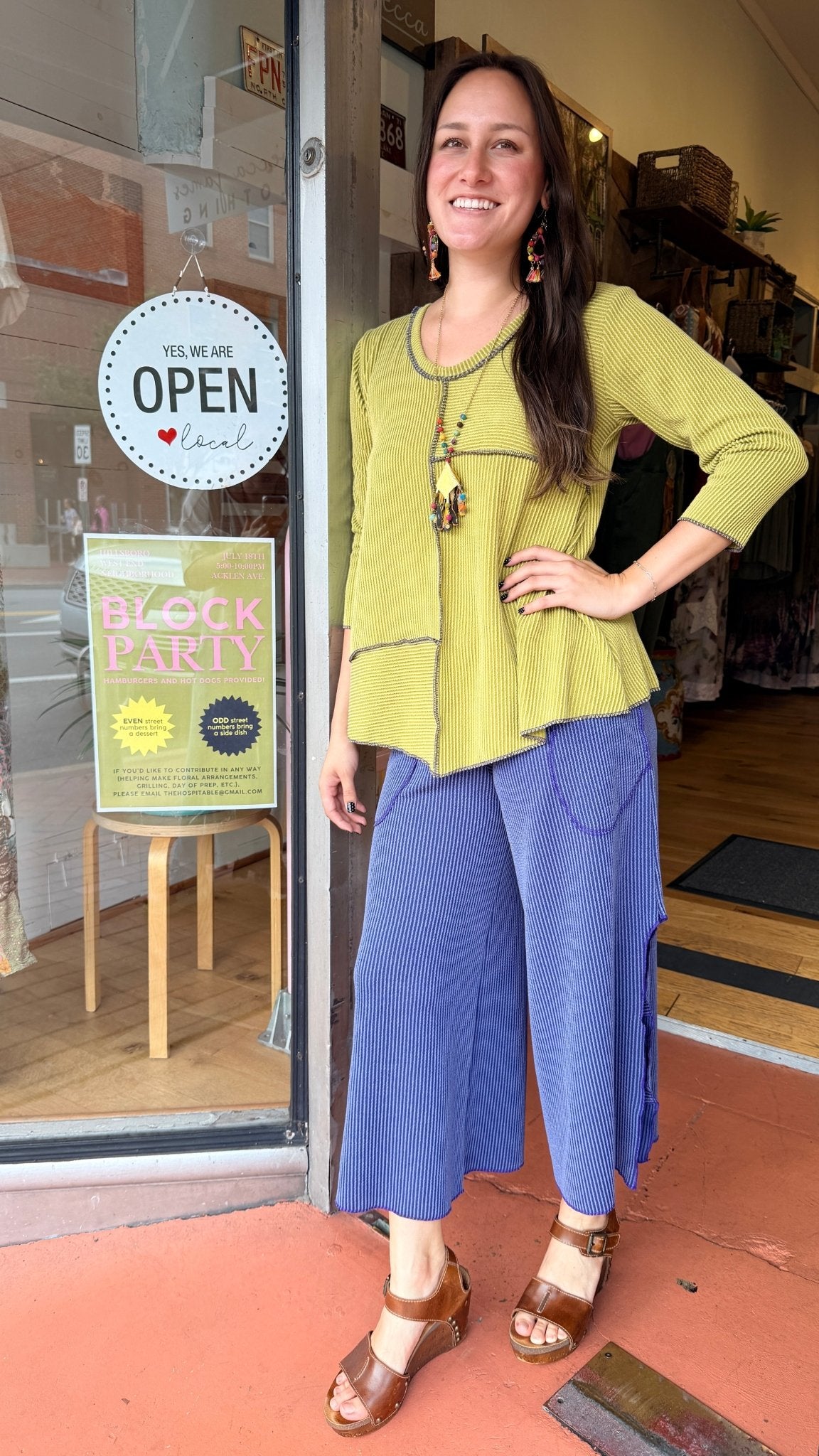 Blue Ribbed Sunny Day Pants by Hand Jive - Rebecca James Clothing