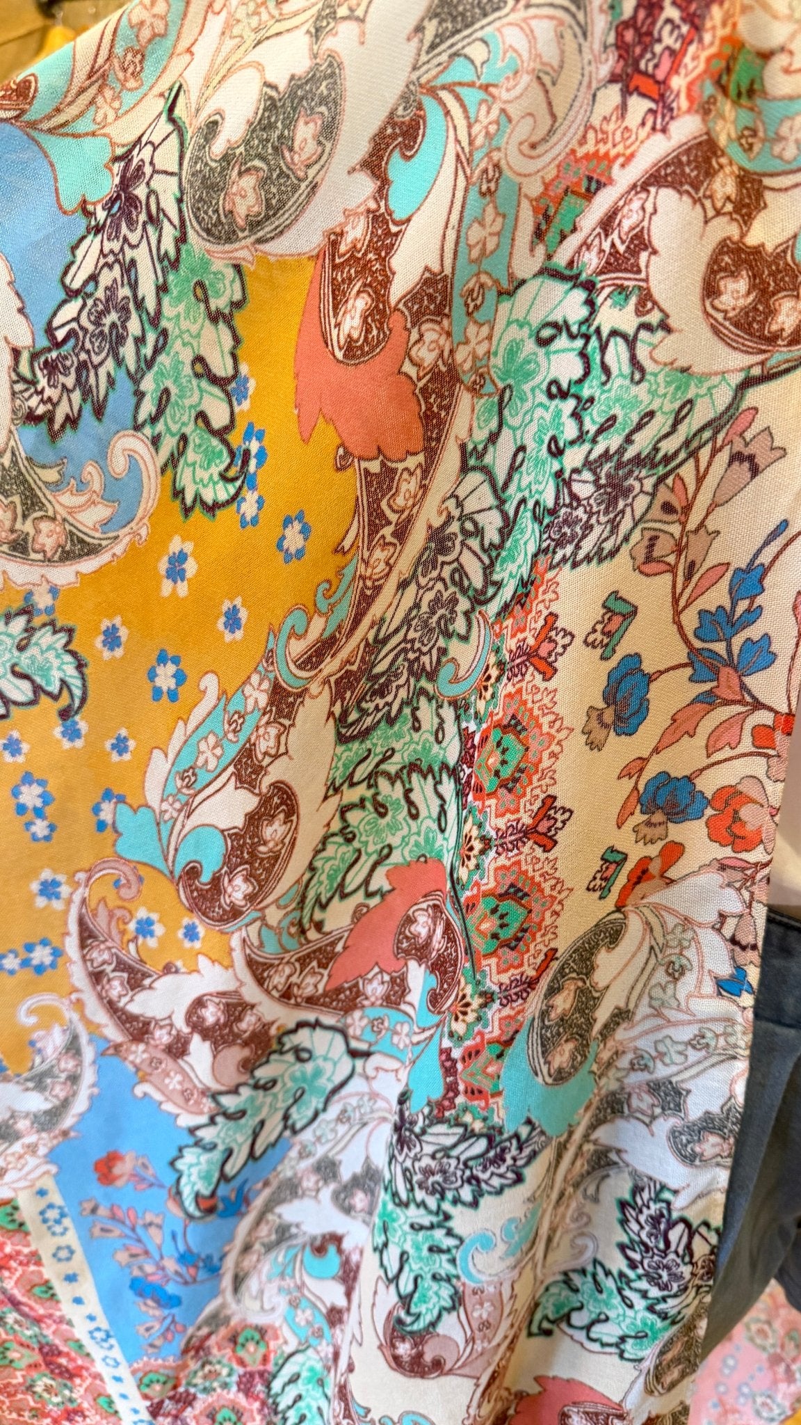 Boho Botanical Multi Colored Mosaic Kimono Wrap - Lightweight Summer Beach Cover - Up - Rebecca James Clothing
