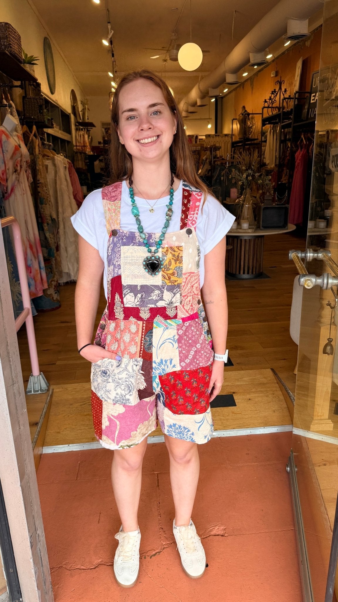 Boho Summer Patchwork Overall Romper - Rebecca James Clothing