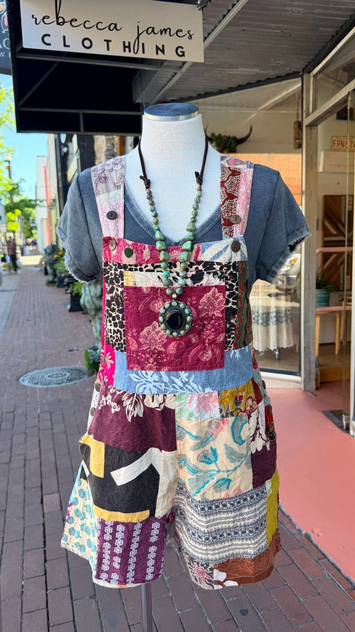 Boho Summer Patchwork Overall Romper - Rebecca James Clothing