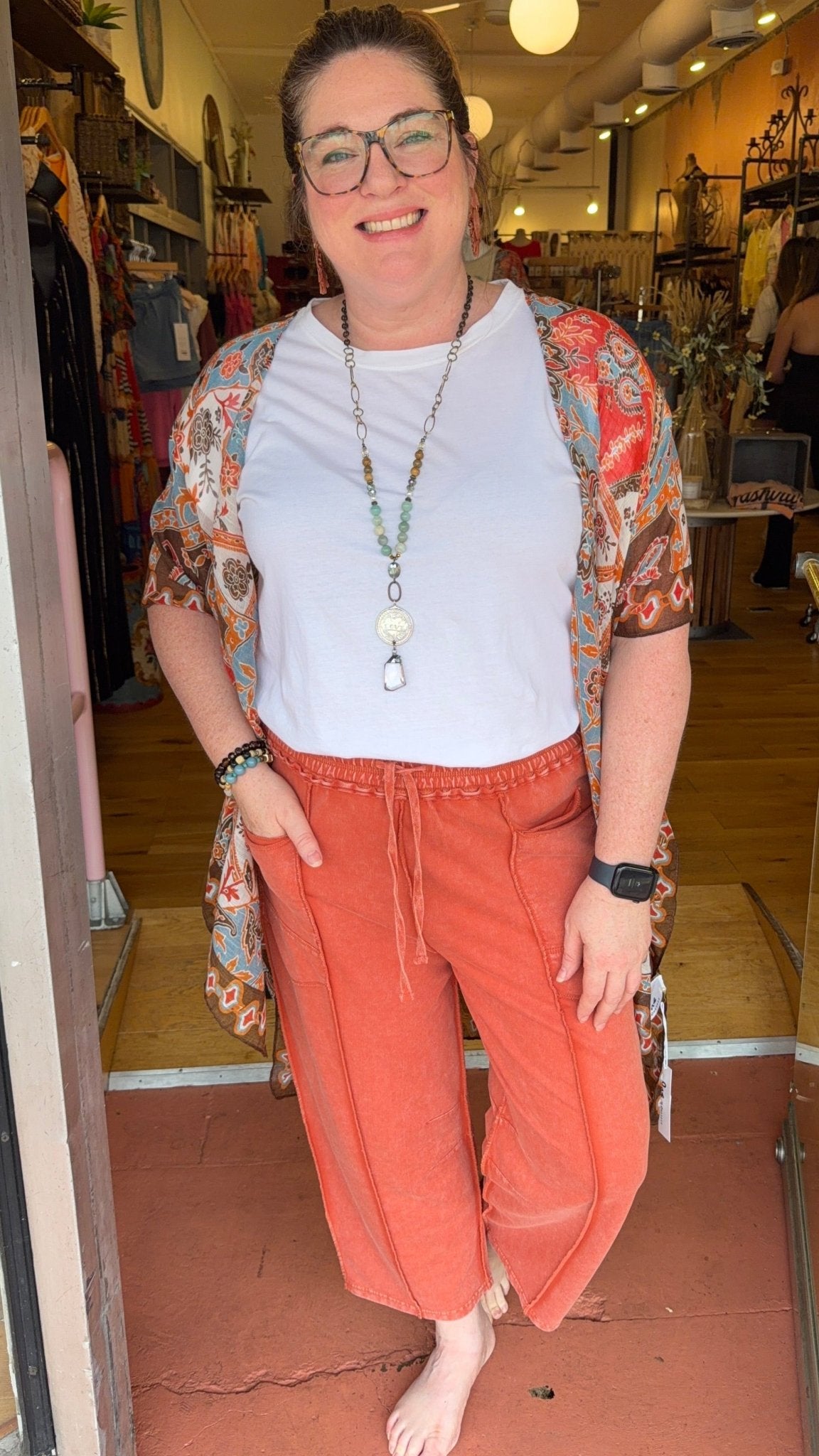 Brick Mineral Washed Terry Knit Barrel Pant - Rebecca James Clothing