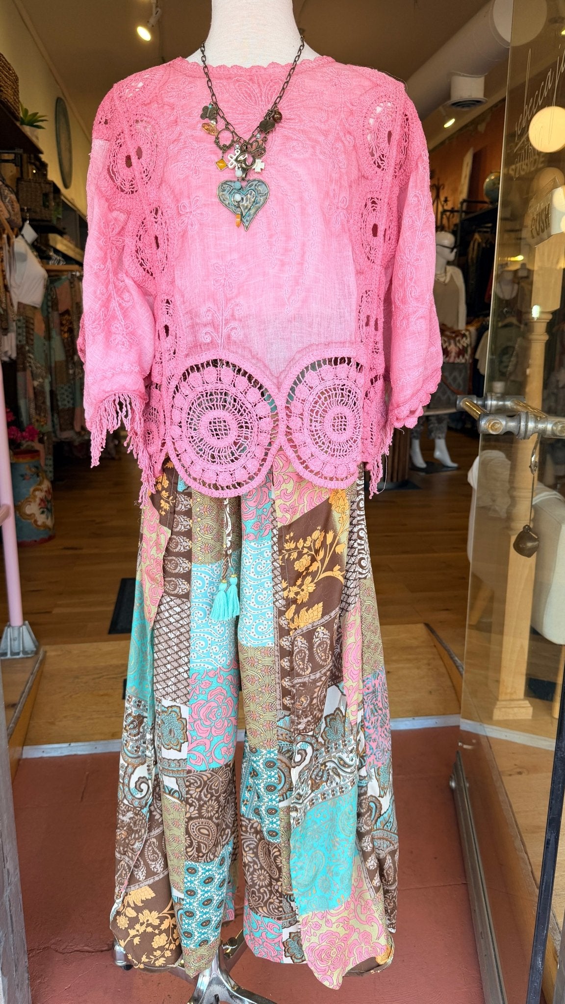 Brown Boho Mixed Print Faux Wrap Pants - Rebecca James Clothing