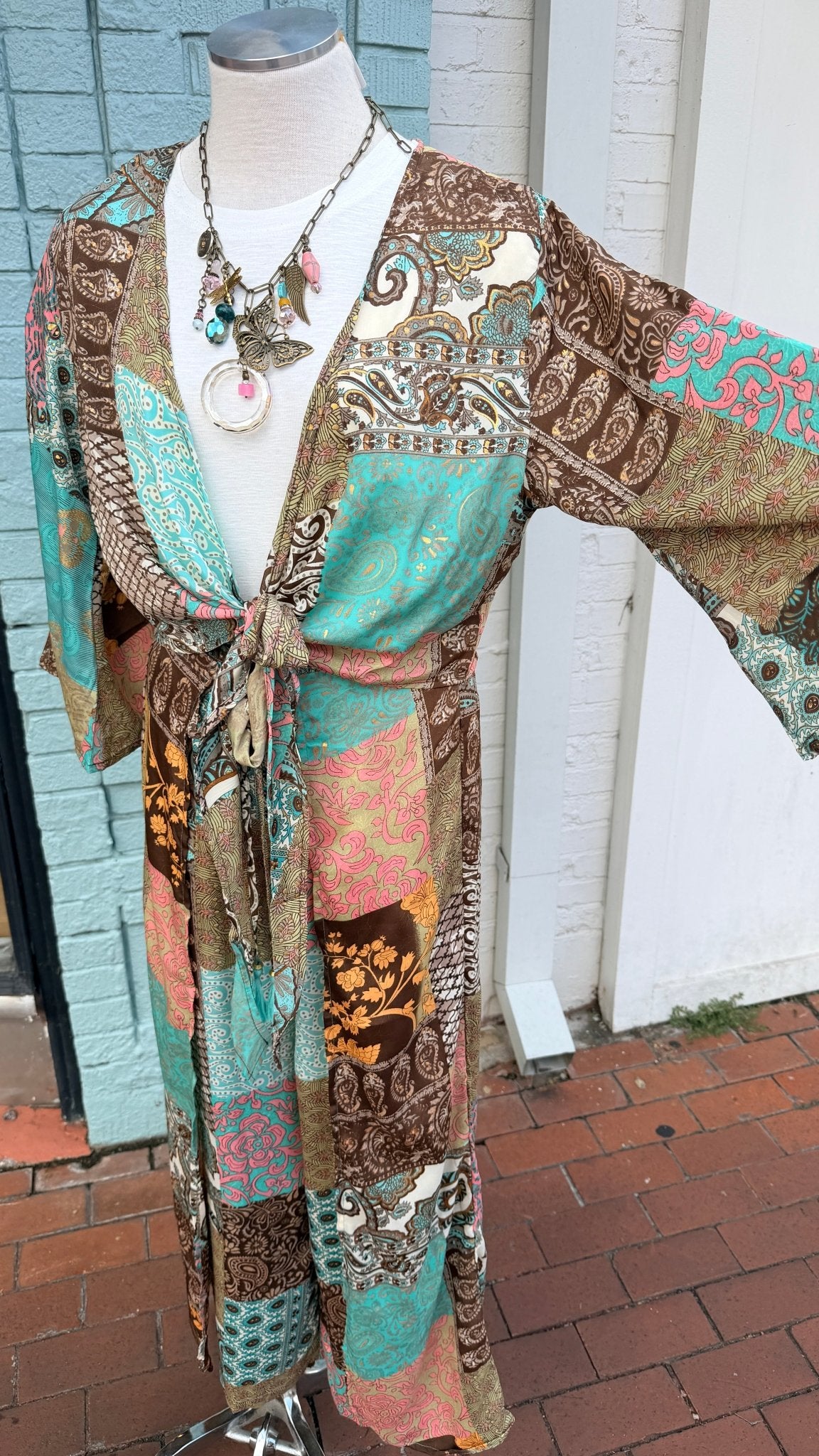 Brown Boho Mixed Print Tie Front Top - Rebecca James Clothing