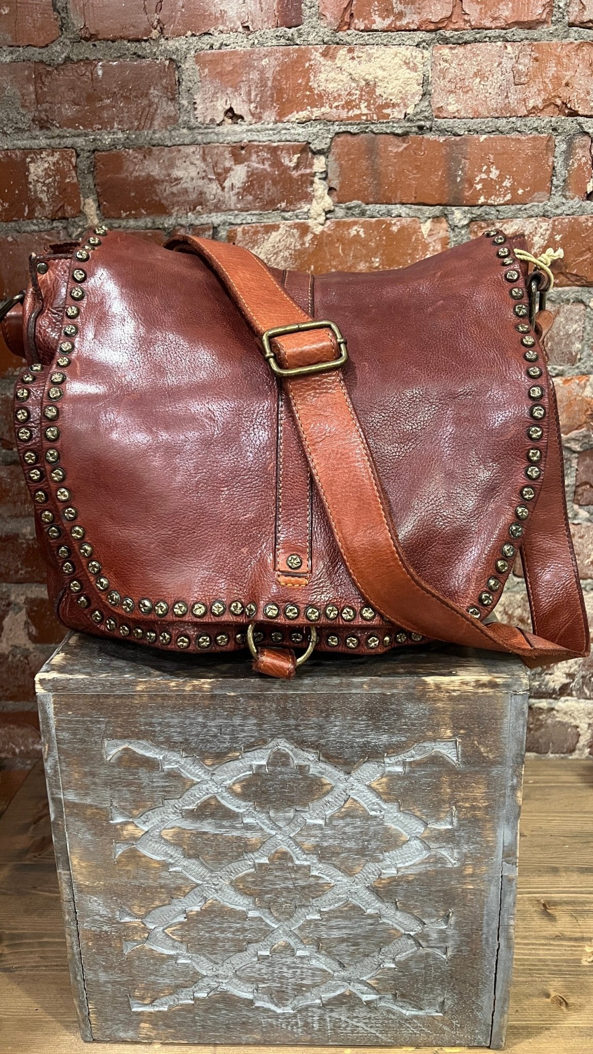 Brown Full Grain Leather Satchel Bag - Rebecca James Clothing