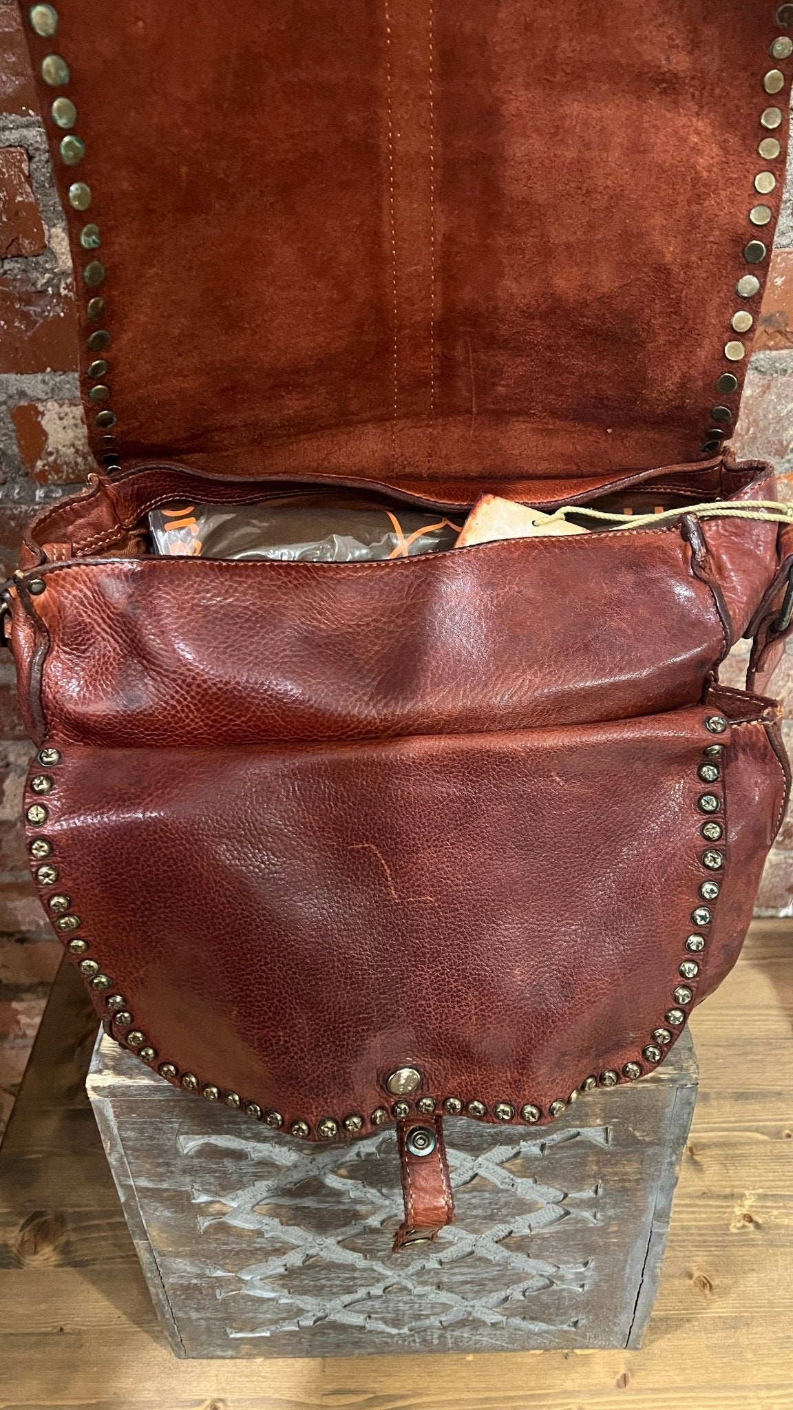 Brown Full Grain Leather Satchel Bag - Rebecca James Clothing