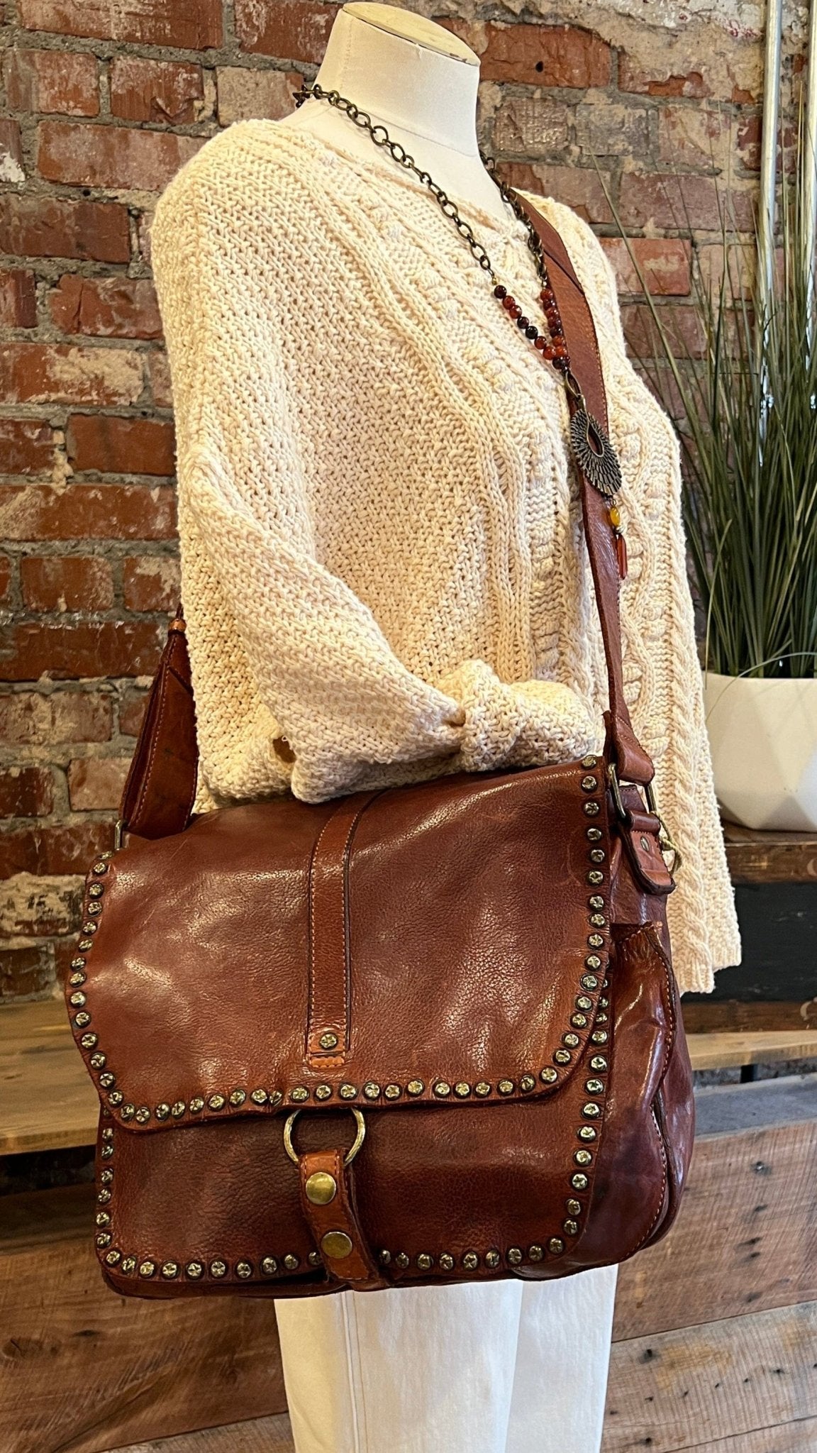 Brown Full Grain Leather Satchel Bag - Rebecca James Clothing