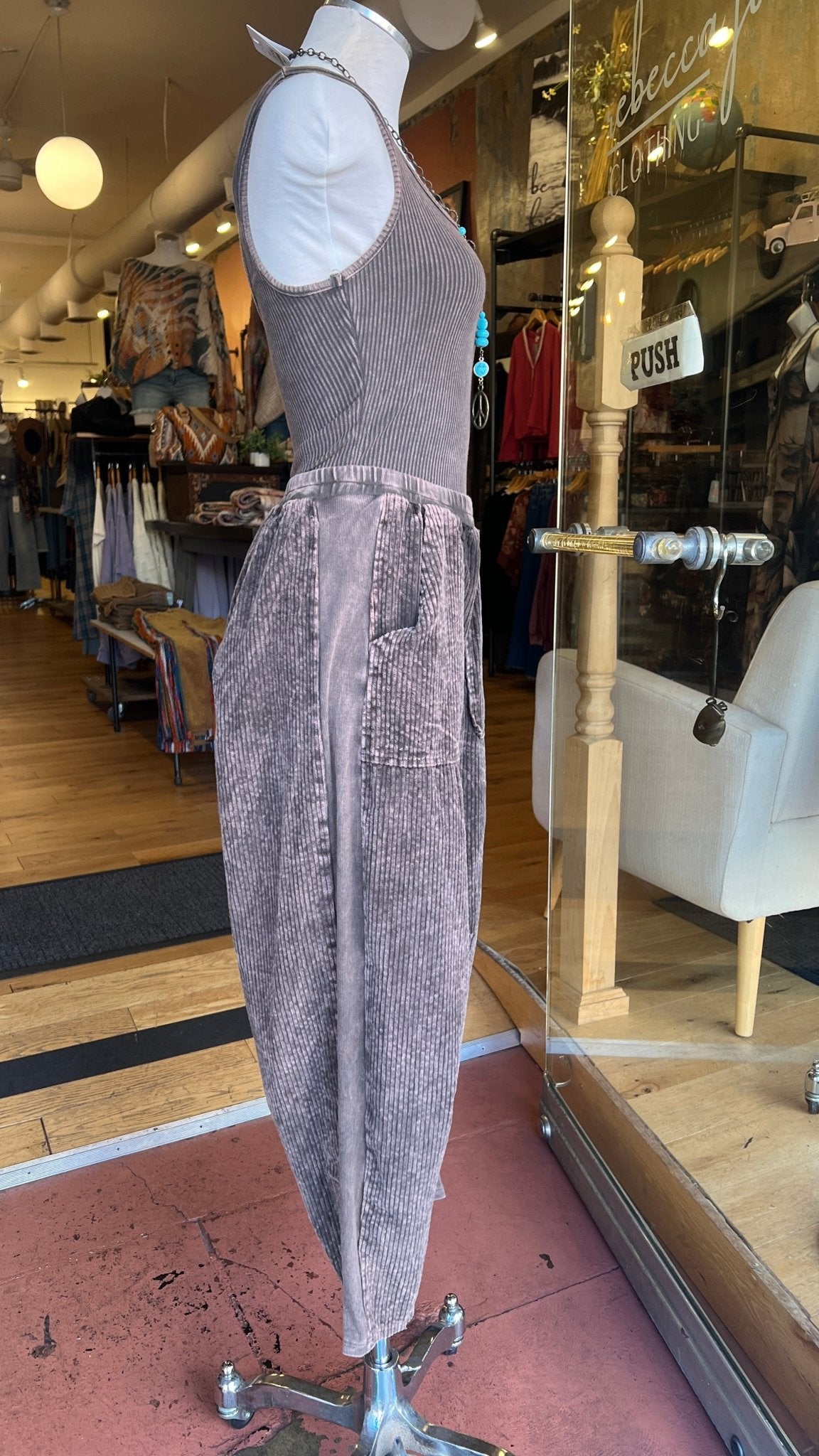 Brown Mineral Washed Ribbed Tank Top - Rebecca James Clothing