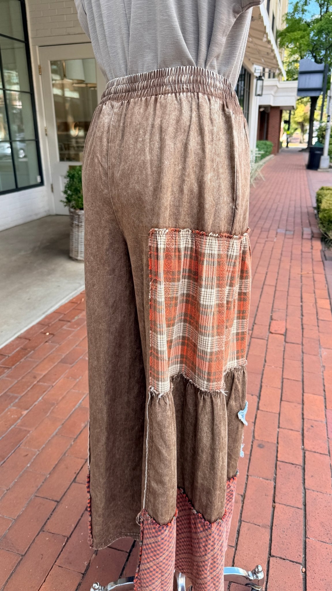 Brown Wide Leg Plaid Star Pants - Rebecca James Clothing