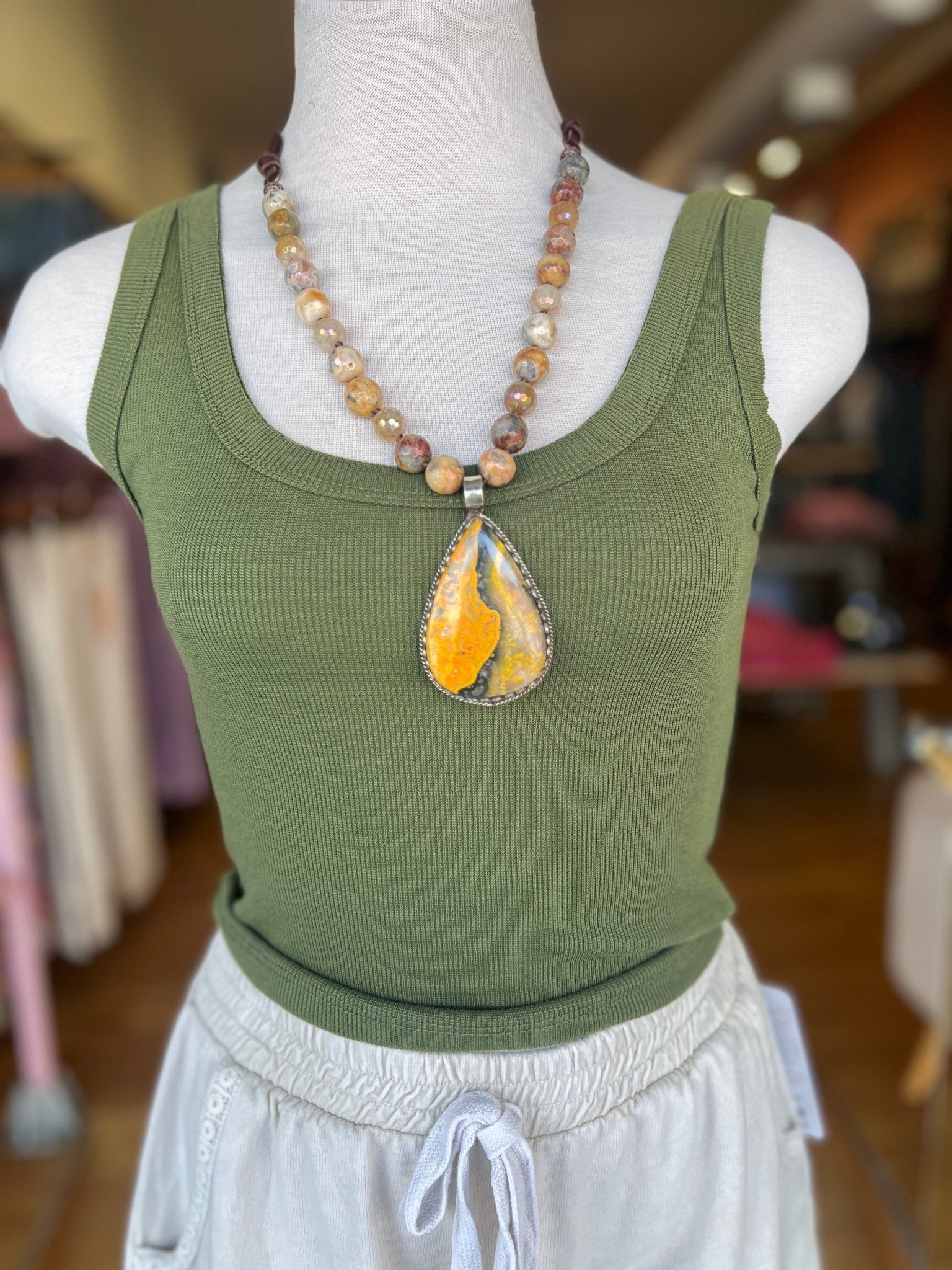 Bumble Bee Jasper Pendant Necklace - Rebecca James Clothing