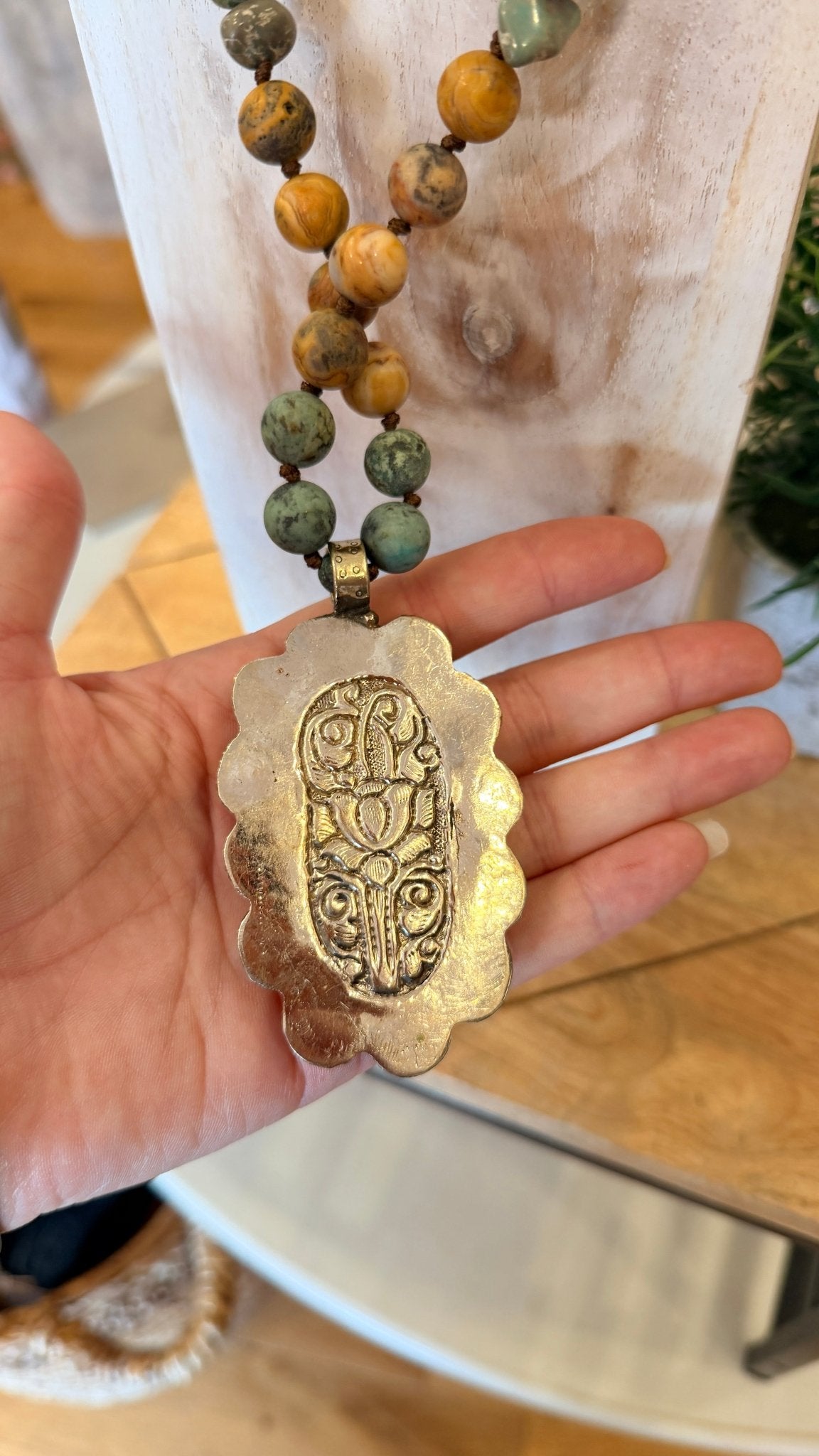Bumble Bee Jasper with African Turquoise on Hand Beaded Necklace - Rebecca James Clothing