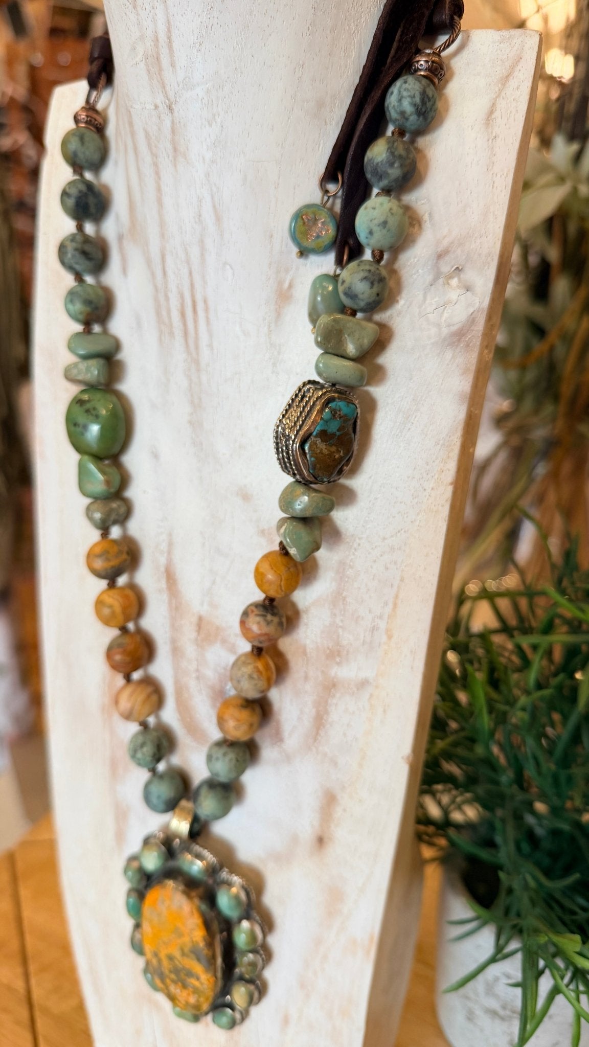 Bumble Bee Jasper with African Turquoise on Hand Beaded Necklace - Rebecca James Clothing