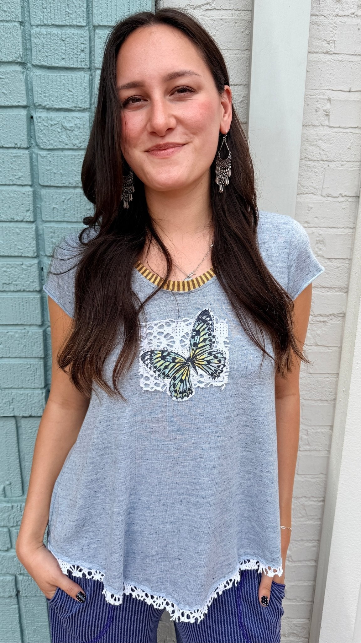 Butterfly Blue Flowy Top by Hand Jive - Rebecca James Clothing