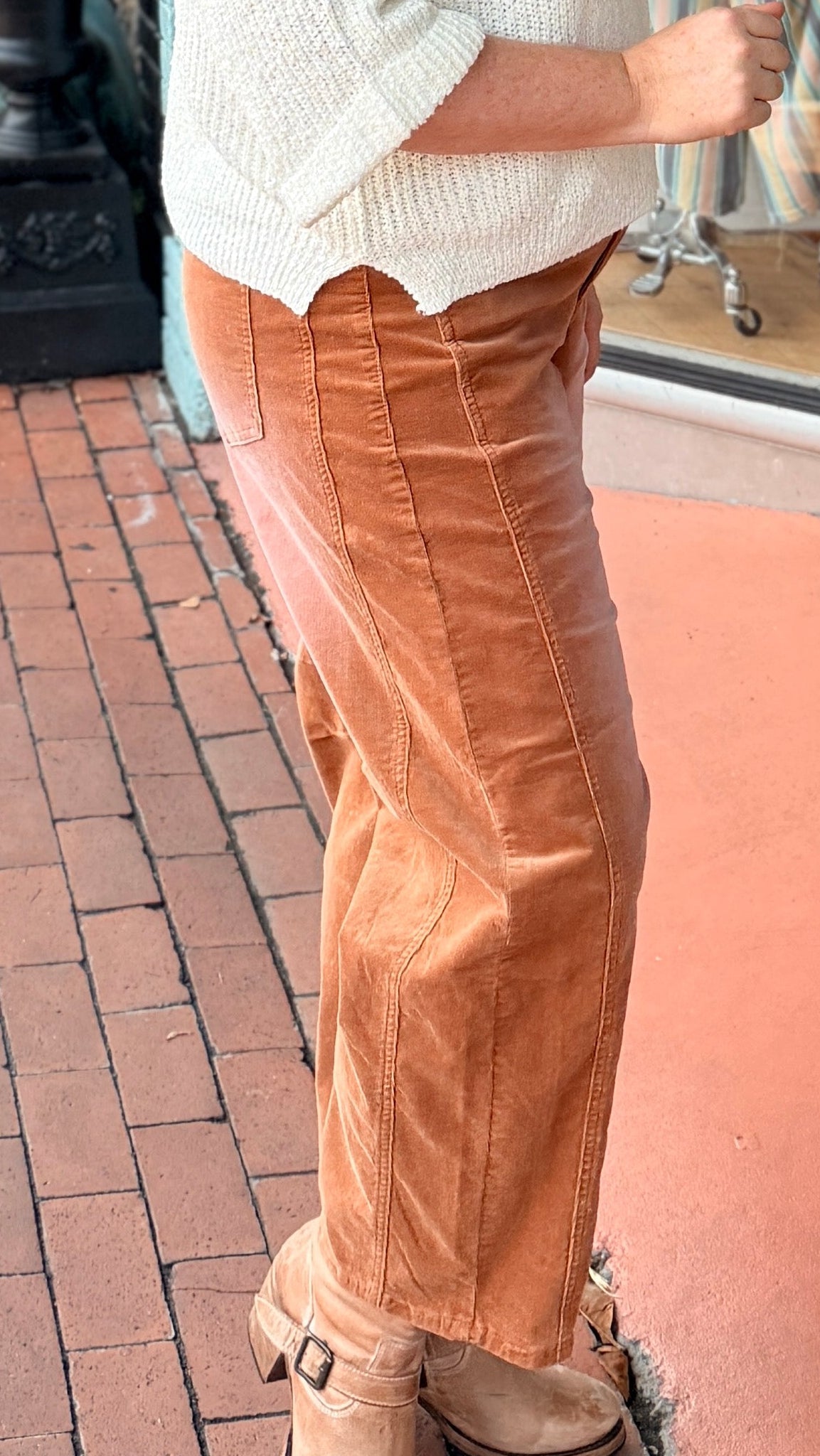Camel Stretch Corduroy Barrel Pants - Rebecca James Clothing