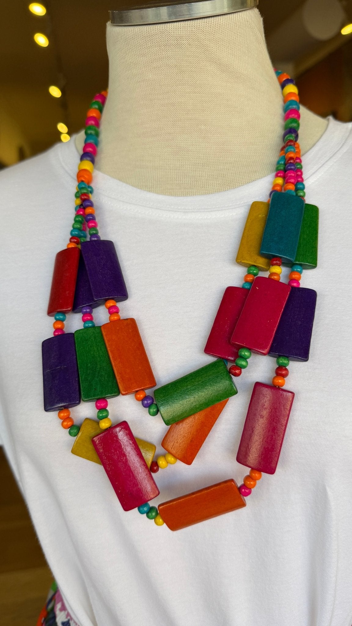 Colorburst Wooden Block Necklace - Rebecca James Clothing