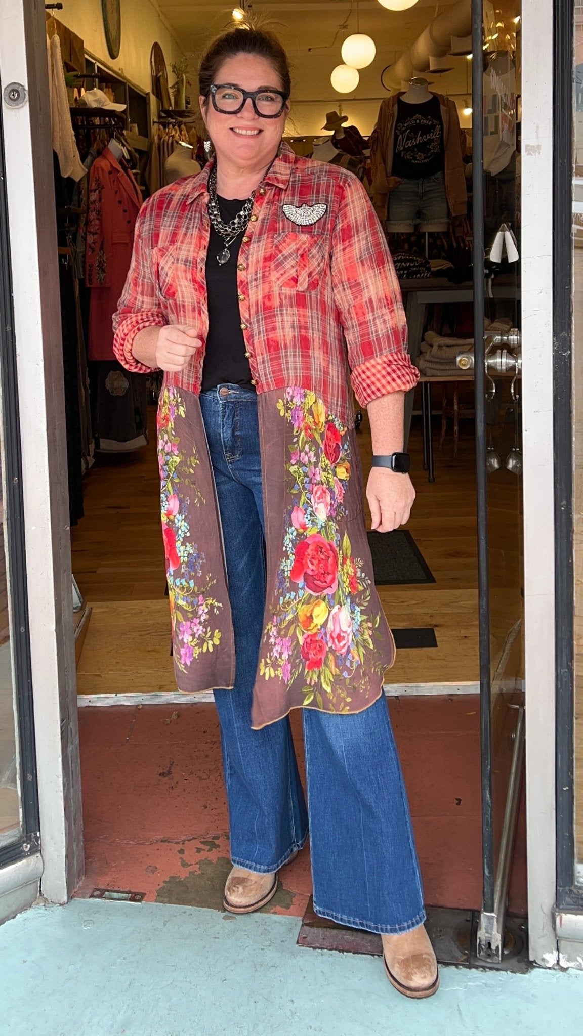 Copper Rose Washed Plaid & Floral Tunic - Rebecca James Clothing