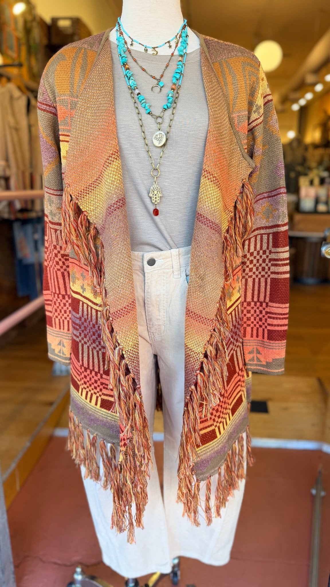 Copper Sunset Nights Fringe Cardigan - Rebecca James Clothing