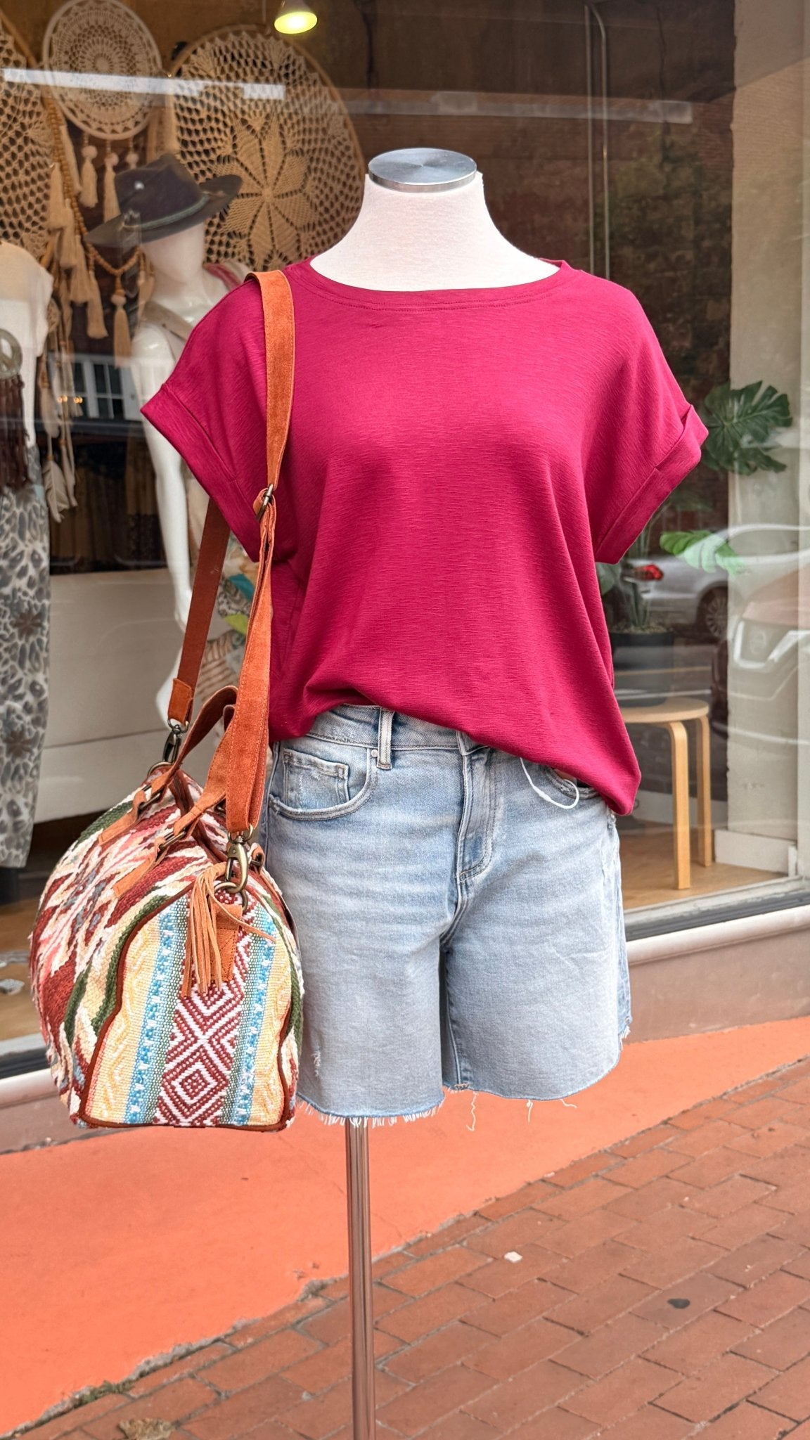 Cotton Slub Knit Rolled Sleeve Tee - Rebecca James Clothing