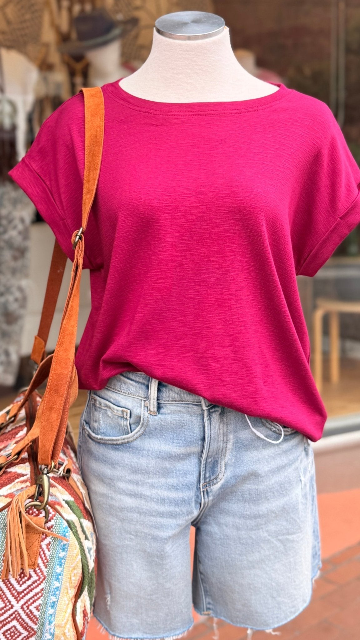 Cotton Slub Knit Rolled Sleeve Tee - Rebecca James Clothing