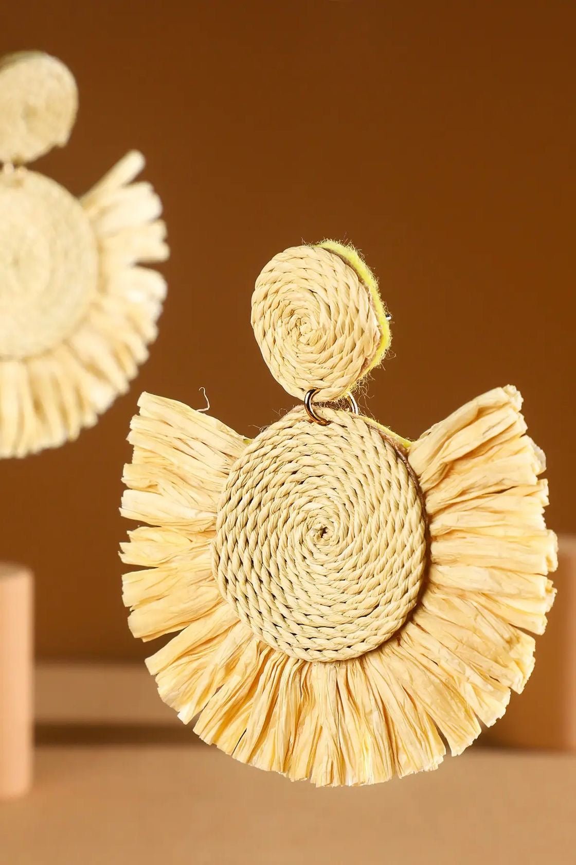 Cream Raffia Fan Earrings - Rebecca James Clothing