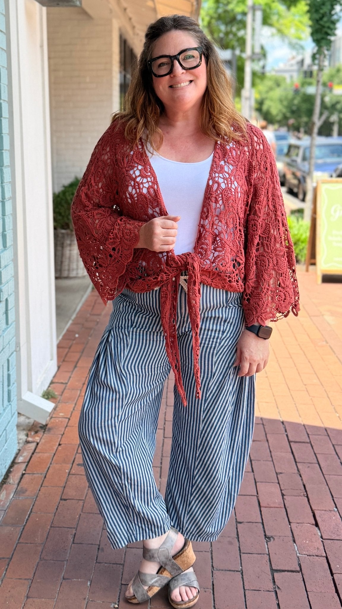 Dark Wash Striped Denim Drawstring Pants - Rebecca James Clothing