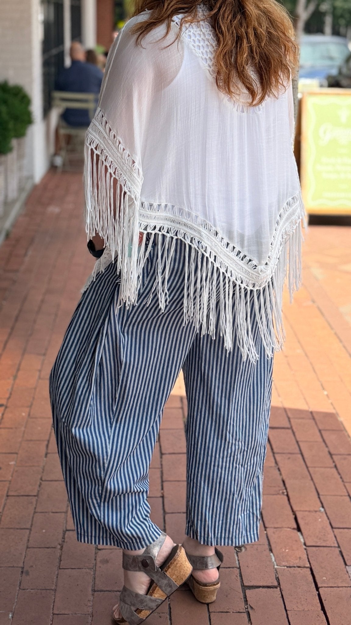 Dark Wash Striped Denim Drawstring Pants - Rebecca James Clothing