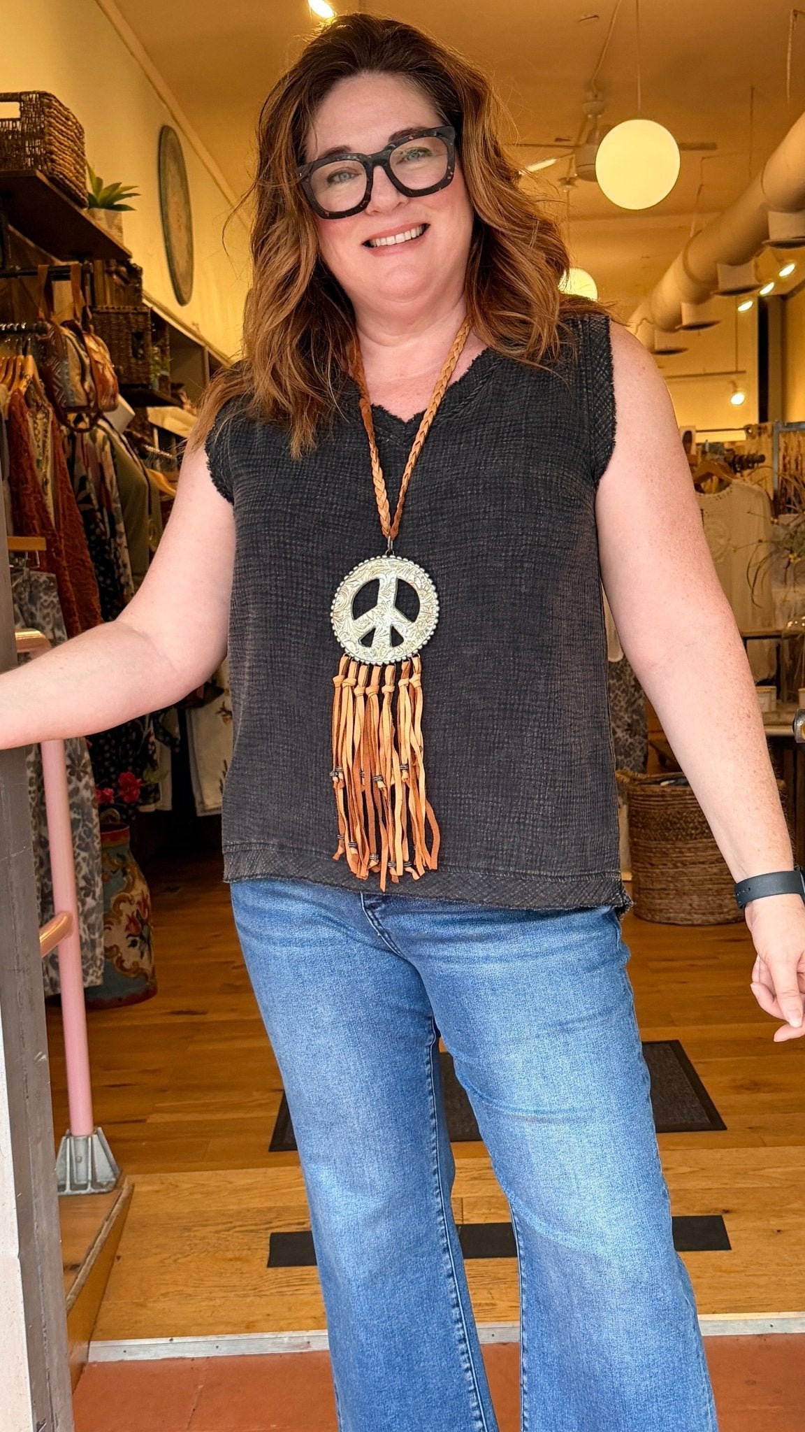 Double Gauze Mineral Wash Raw Edge Tank Top - Rebecca James Clothing