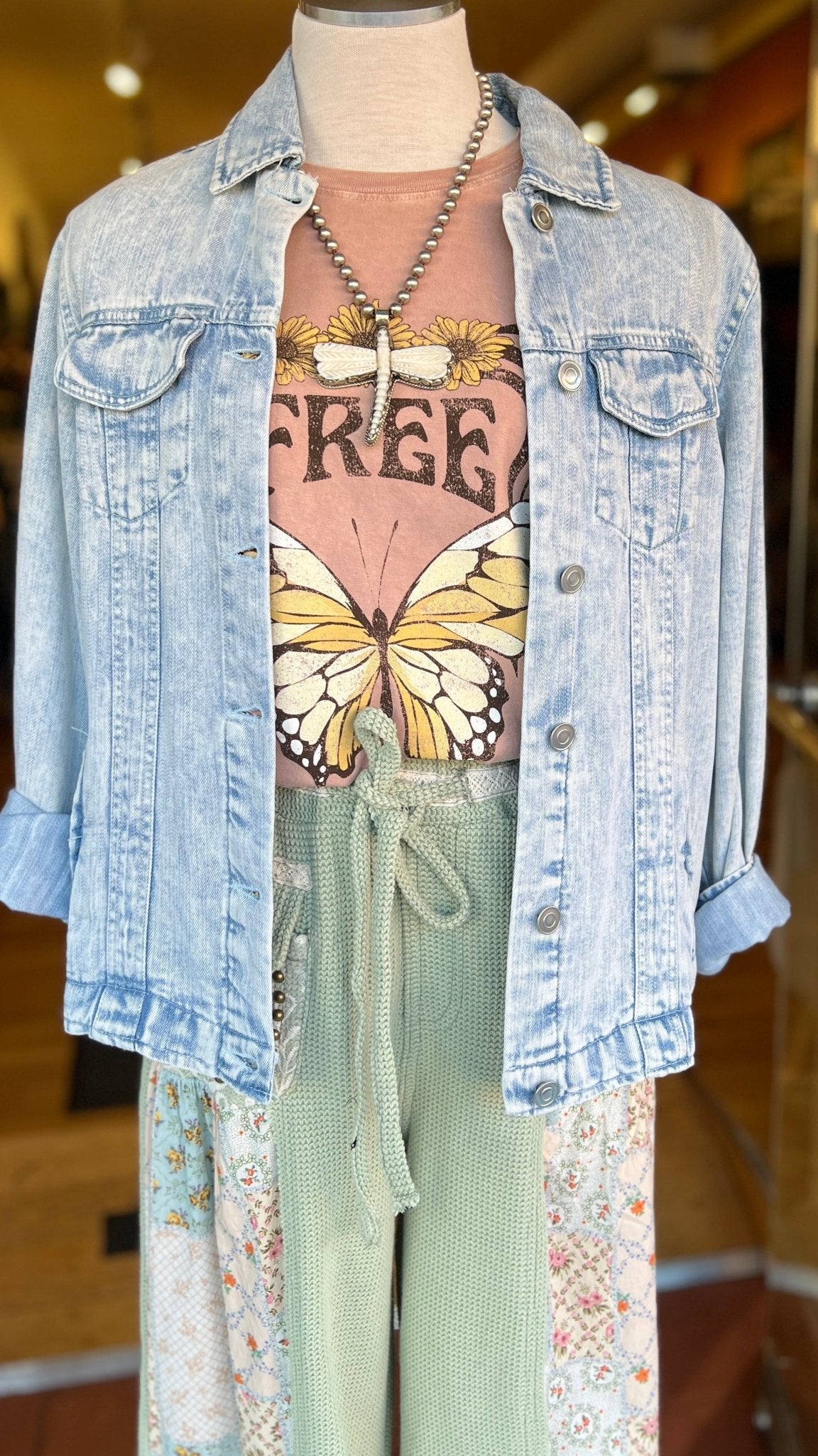 Dusty Pink Free Spirit Butterfly Graphic Tee - Rebecca James Clothing