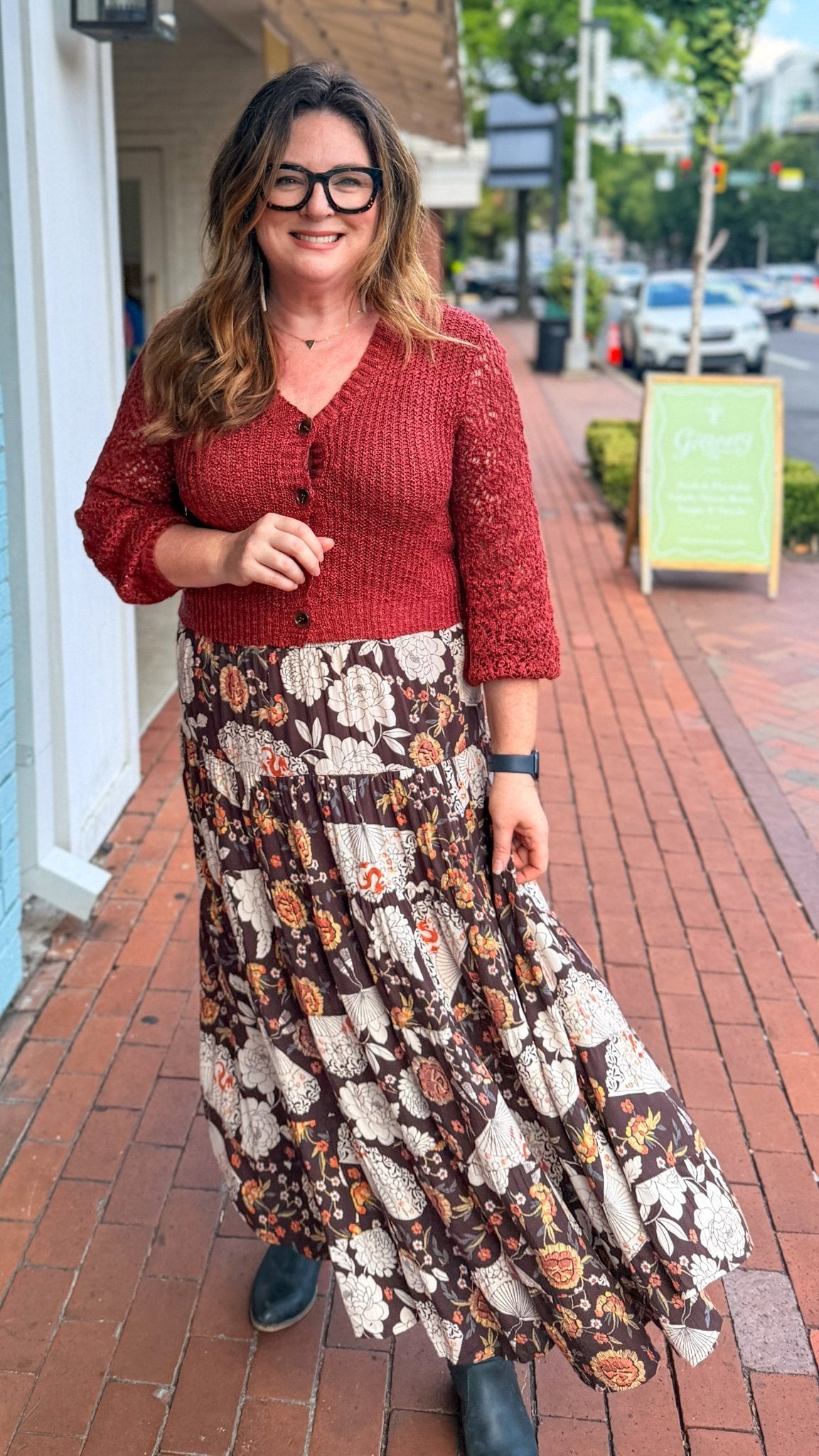 Espresso Brown Mixed Floral Tiered Maxi Skirt - Rebecca James Clothing