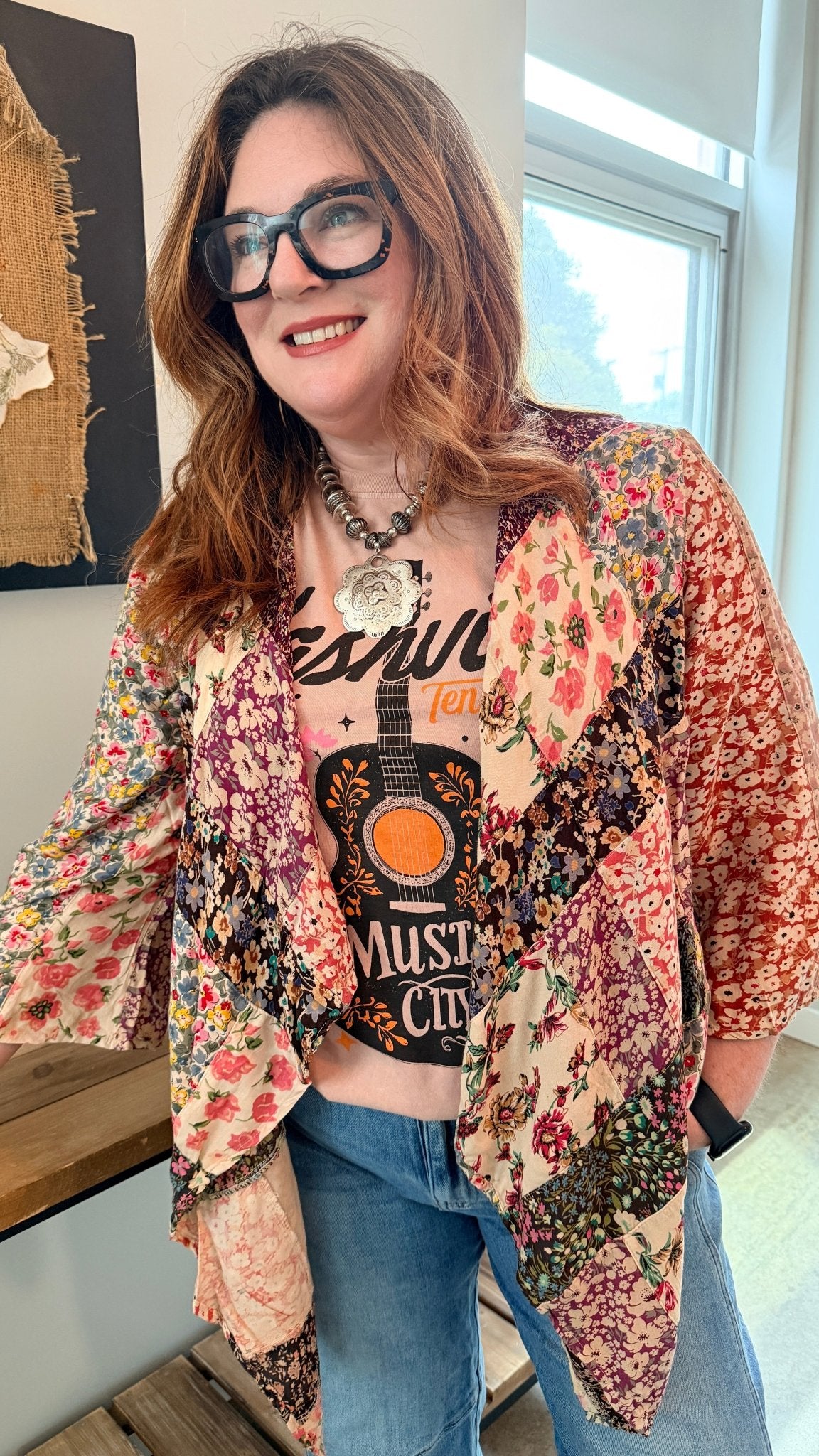 Flower Fields Patchwork Draped Jacket - Rebecca James Clothing