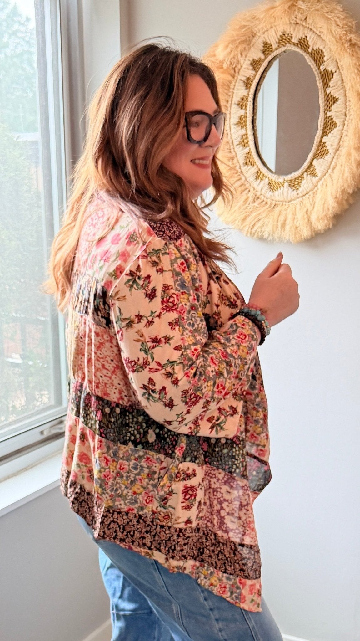 Flower Fields Patchwork Draped Jacket - Rebecca James Clothing