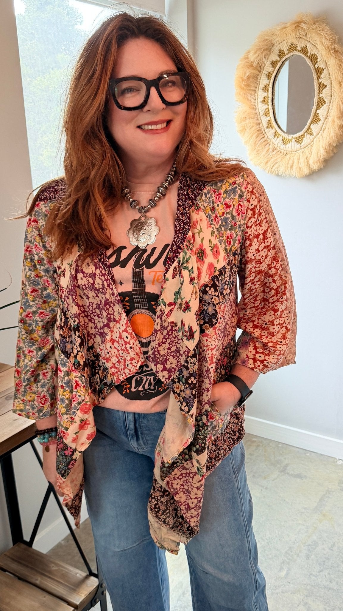 Flower Fields Patchwork Draped Jacket - Rebecca James Clothing