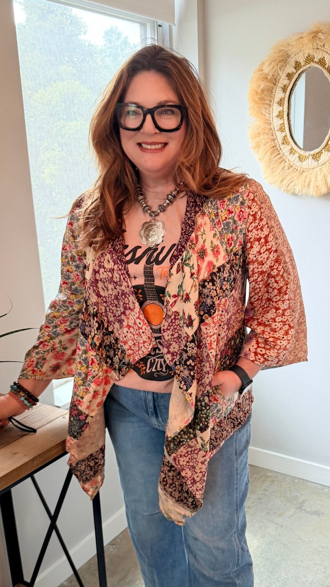 Flower Fields Patchwork Draped Jacket - Rebecca James Clothing