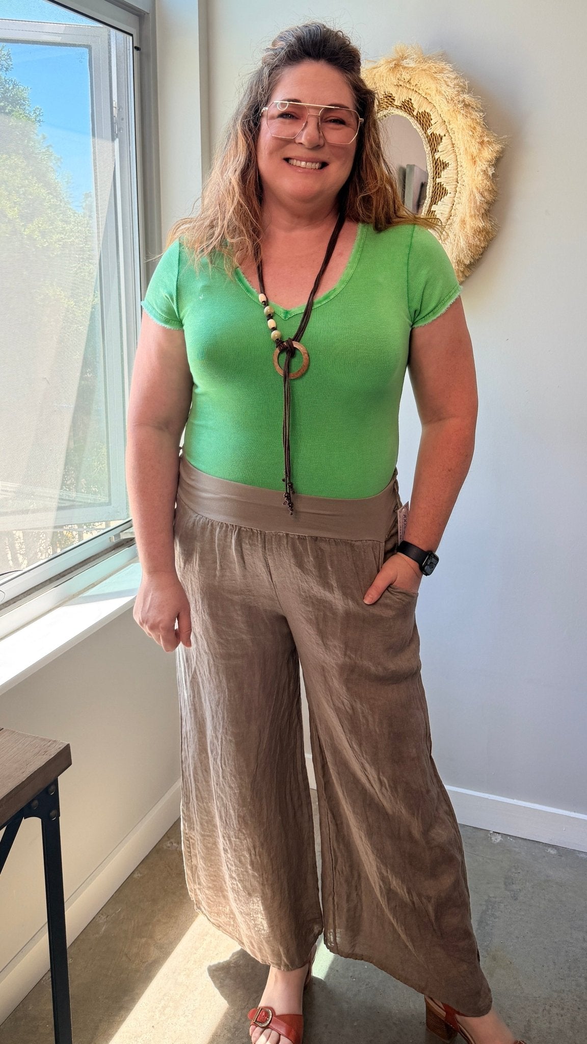 Flowy Linen Pants w/ Belt - Rebecca James Clothing